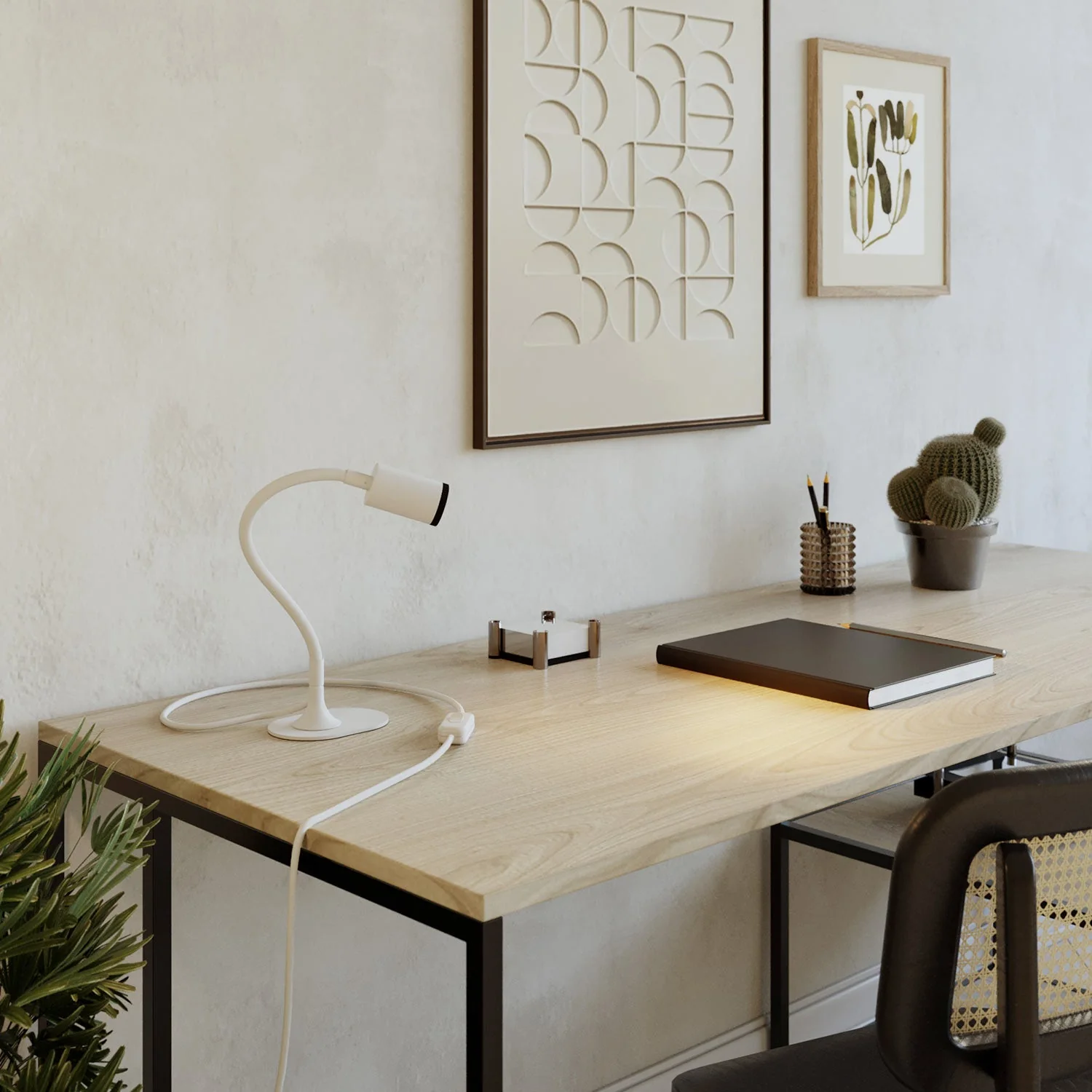 MAG-Y desk lamp with Flex, oval metal base, spot light, and UK plug - Matte White - Image 2