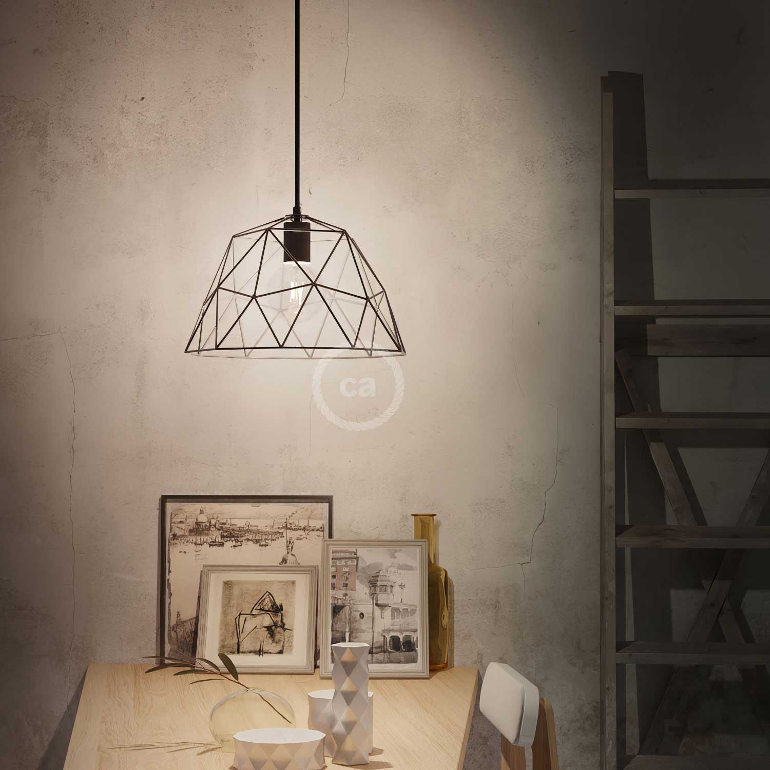 Dome XL open cage metal lampshade with E26 socket - Black - Image 2