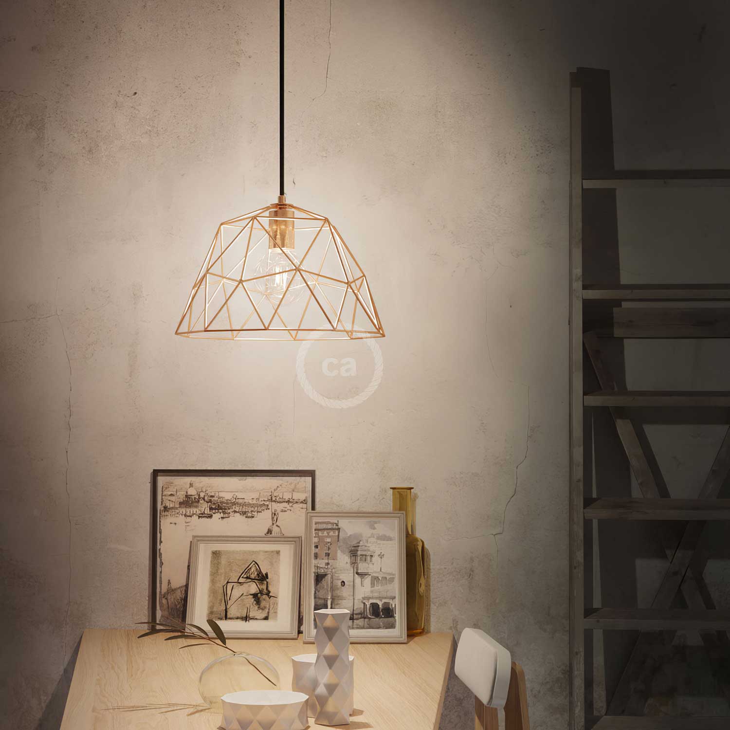 Dome XL open cage metal lampshade with E26 socket - Copper - Image 2