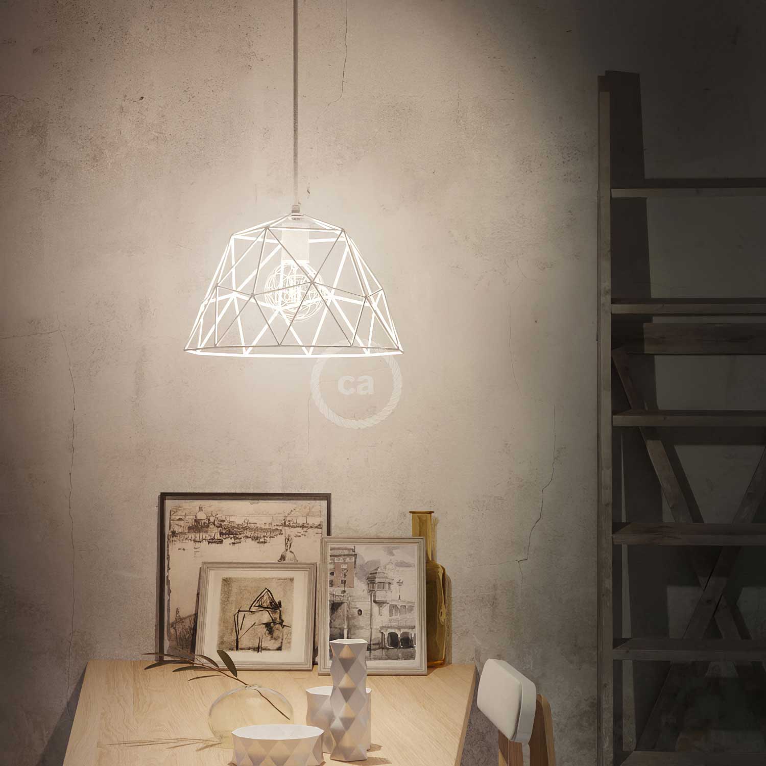 Dome XL open cage metal lampshade with E26 socket - White - Image 2