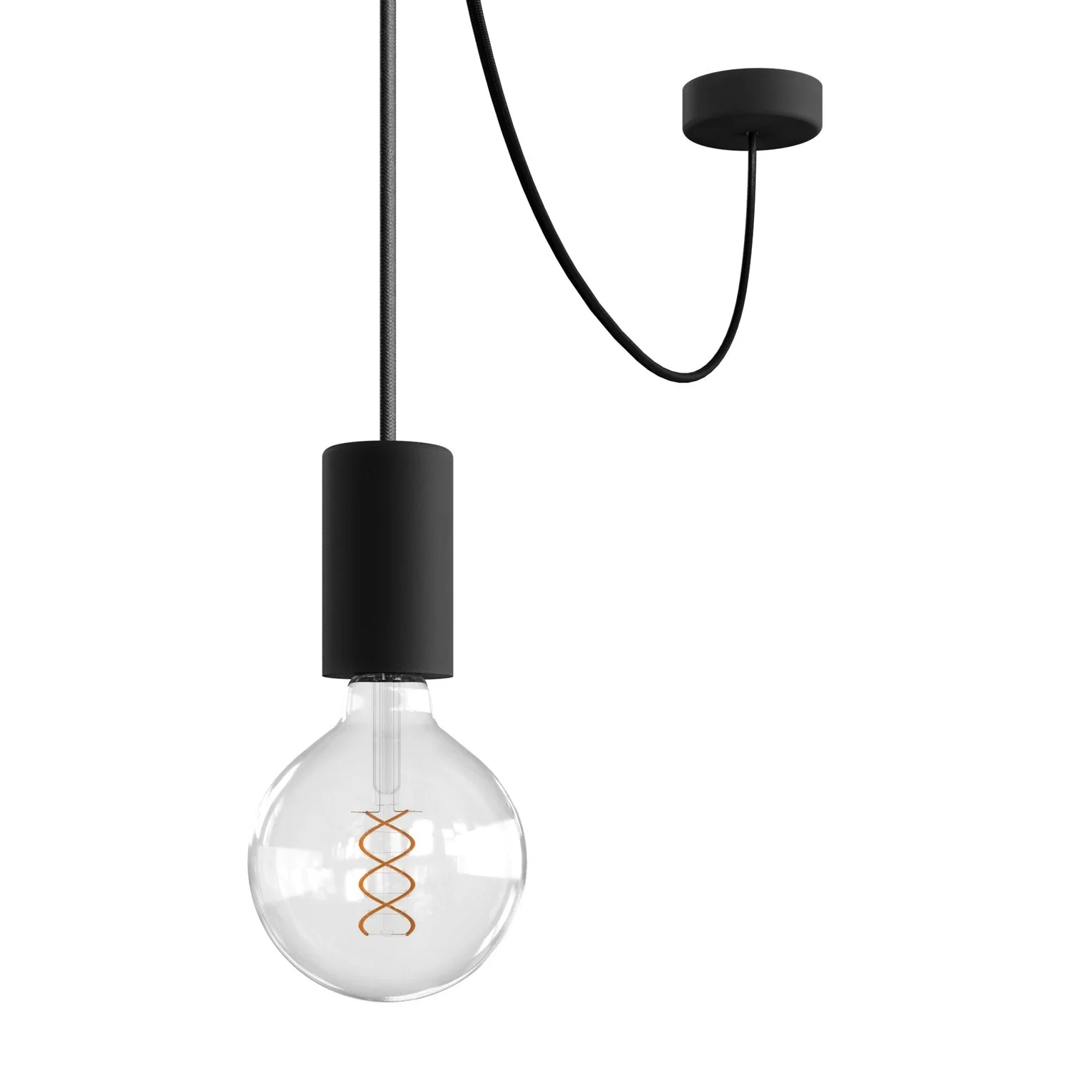 EIVA ELEGANT outdoor pendant lamp with textile cable, decentralizer, canopy and socket for wet locations - Black