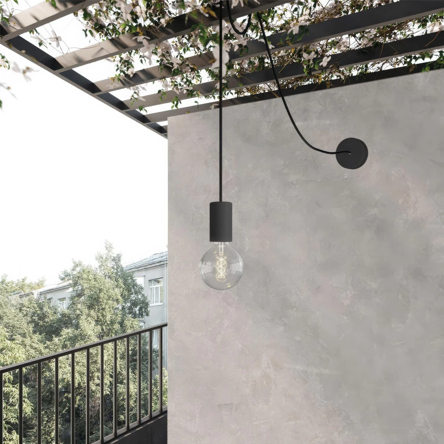 EIVA ELEGANT outdoor pendant lamp with textile cable, decentralizer, canopy and socket for wet locations - Black - Image 2