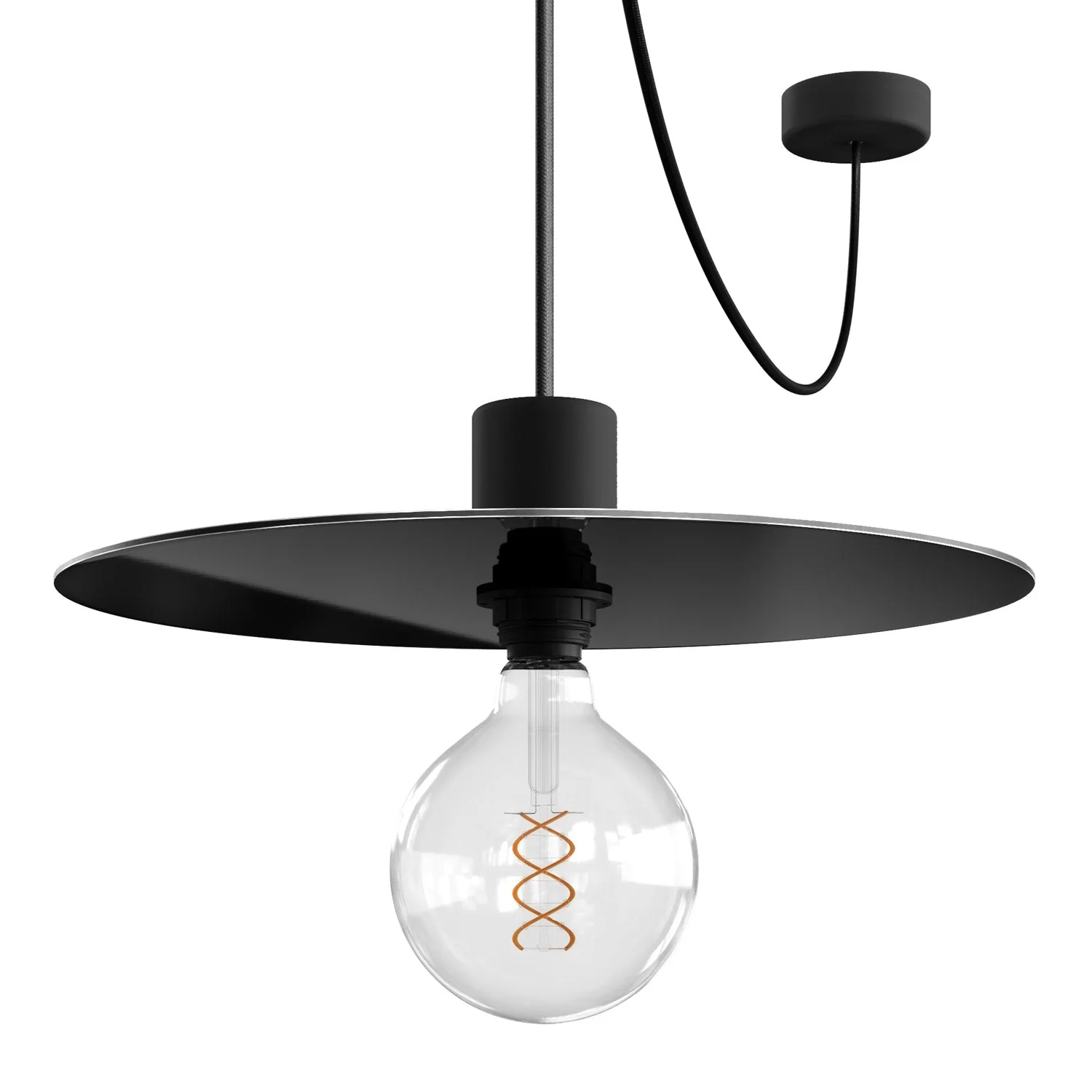 EIVA ELEGANT pendant light with fabric cable, Ellepì lampshade, canopy and socket for wet locations - Black