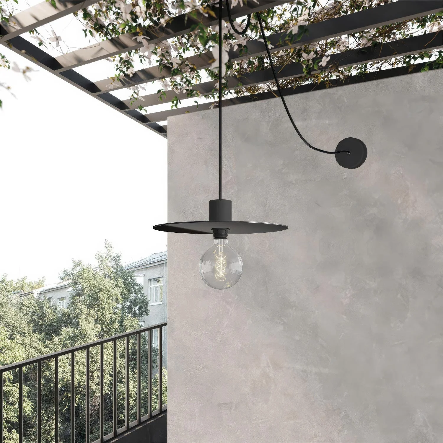 EIVA ELEGANT pendant light with fabric cable, Ellepì lampshade, canopy and socket for wet locations - Black - Image 2