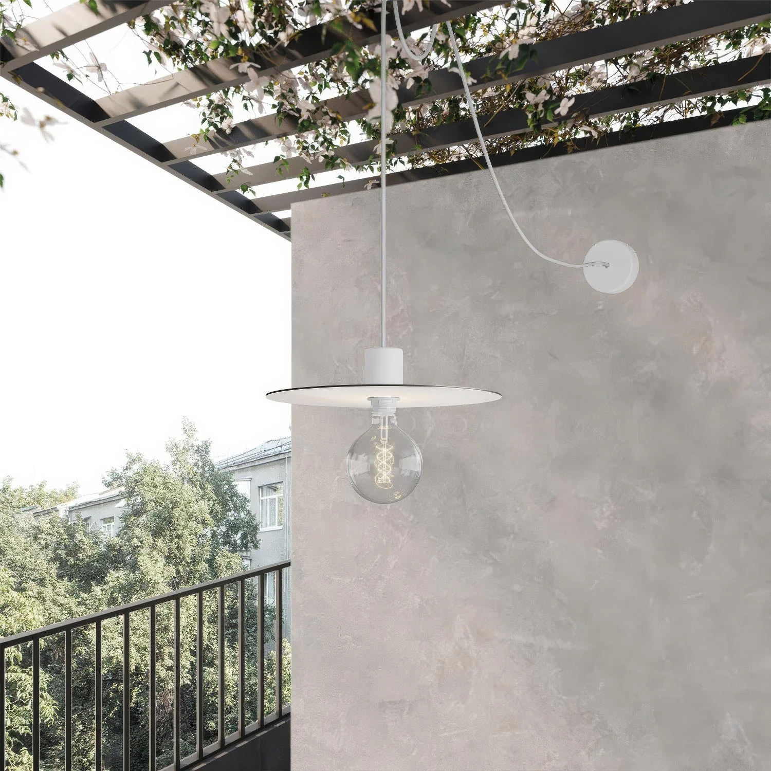 EIVA ELEGANT Pendant light with fabric cable, Ellepì lampshade, canopy and socket for wet locations - White - Image 2