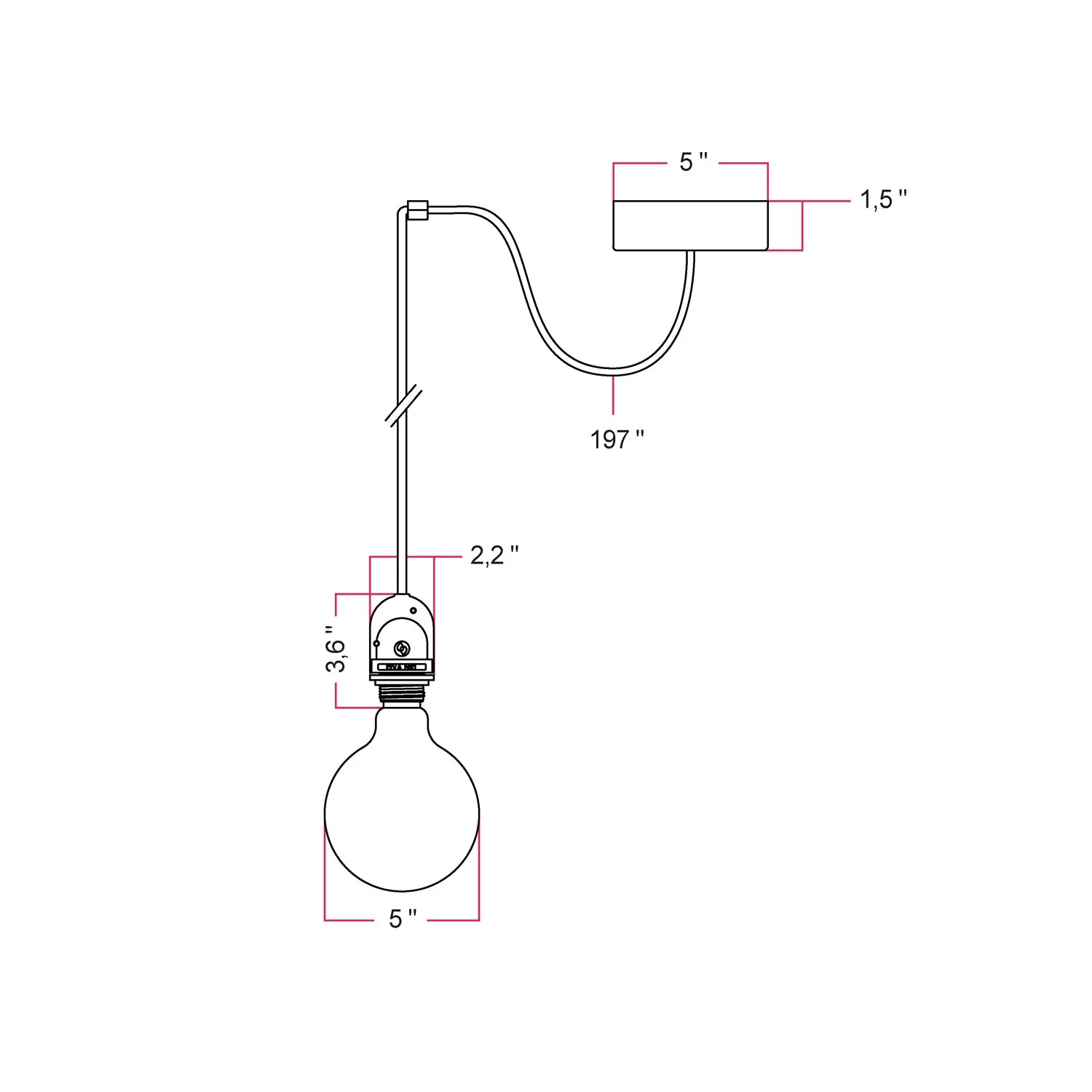 EIVA Outdoor pendant lamp for lampshade with textile cable, decentralizer, canopy and socket for wet locations - Black - Image 4