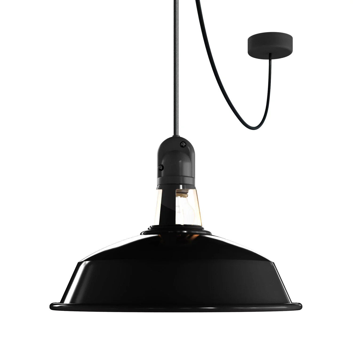 EIVA outdoor pendant lamp with lampshade, textile cable, decentralizer, canopy and socket for wet locations - Black