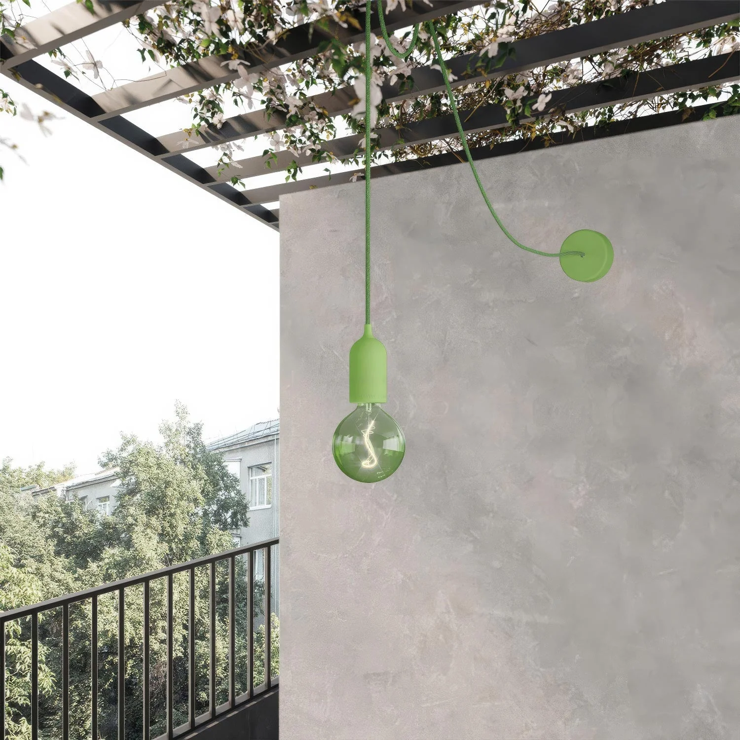 EIVA PASTEL Outdoor pendant lamp with textile cable, decentralizer, canopy and socket for wet locations - Soft green - Image 2