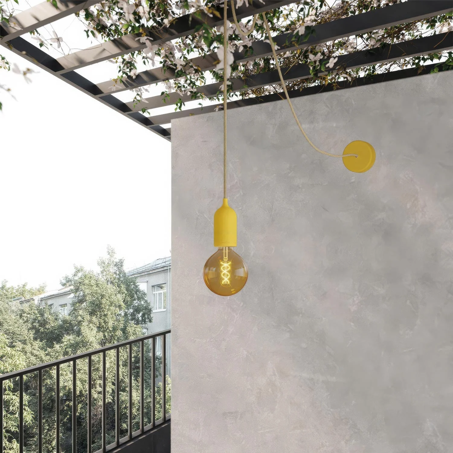 EIVA PASTEL outdoor pendant lamp with textile cable, decentralizer, canopy, and socket for wet locations – Yellow Mustard - Image 2
