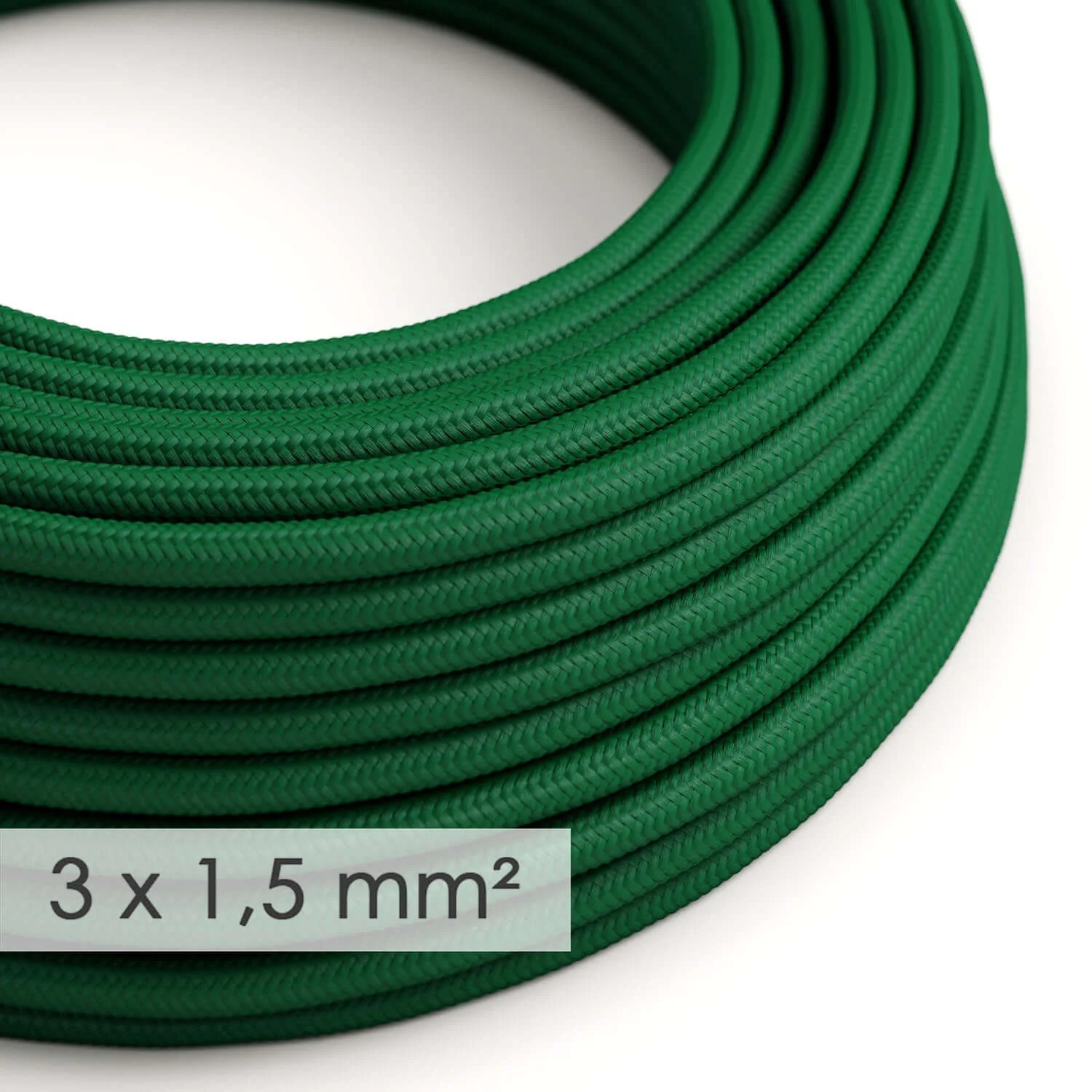 Large-section 3x1.50 round electrical cord - dark green silk-effect fabric RM21