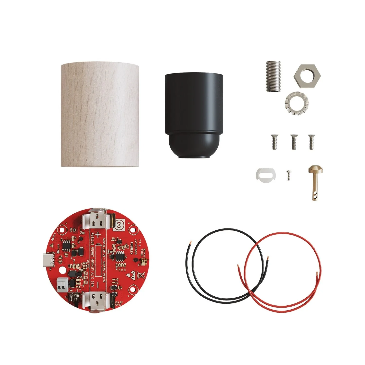 Electronic kit for 5V USB-C battery-powered lamps with E27 socket in wood - Neutral