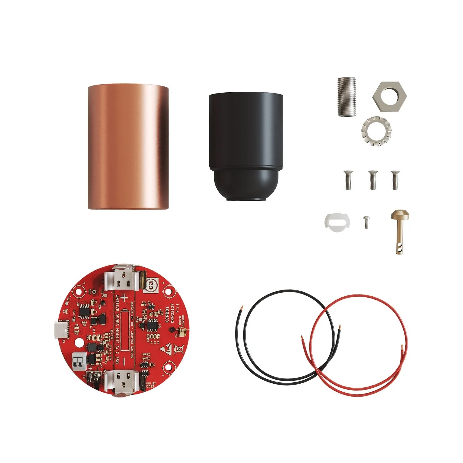 Electronic kit for 5V USB-C battery-powered lamps with E27 Socket - Satin copper