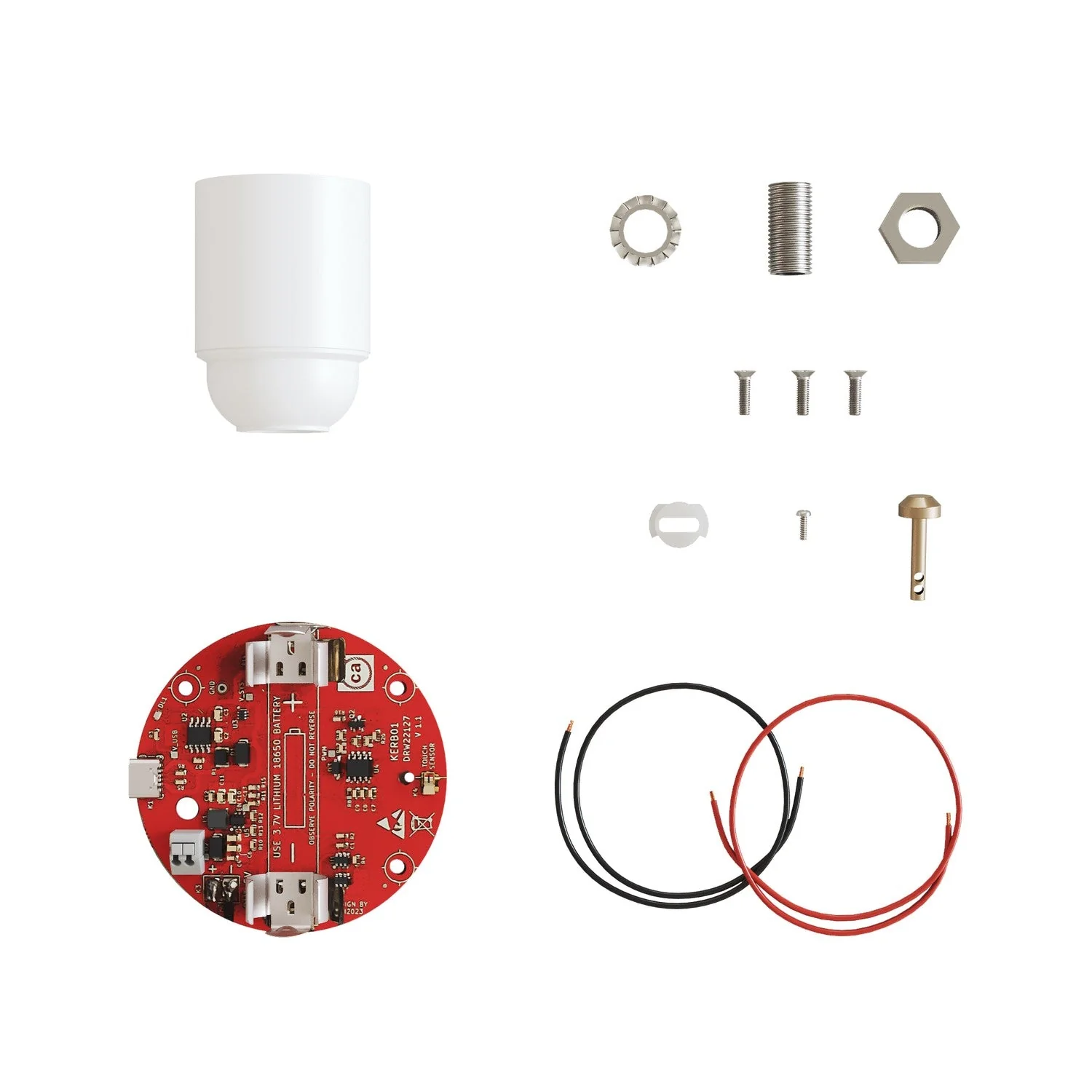 Electronic kit for 5V USB-C battery-powered lamps with smooth E27 Socket - White