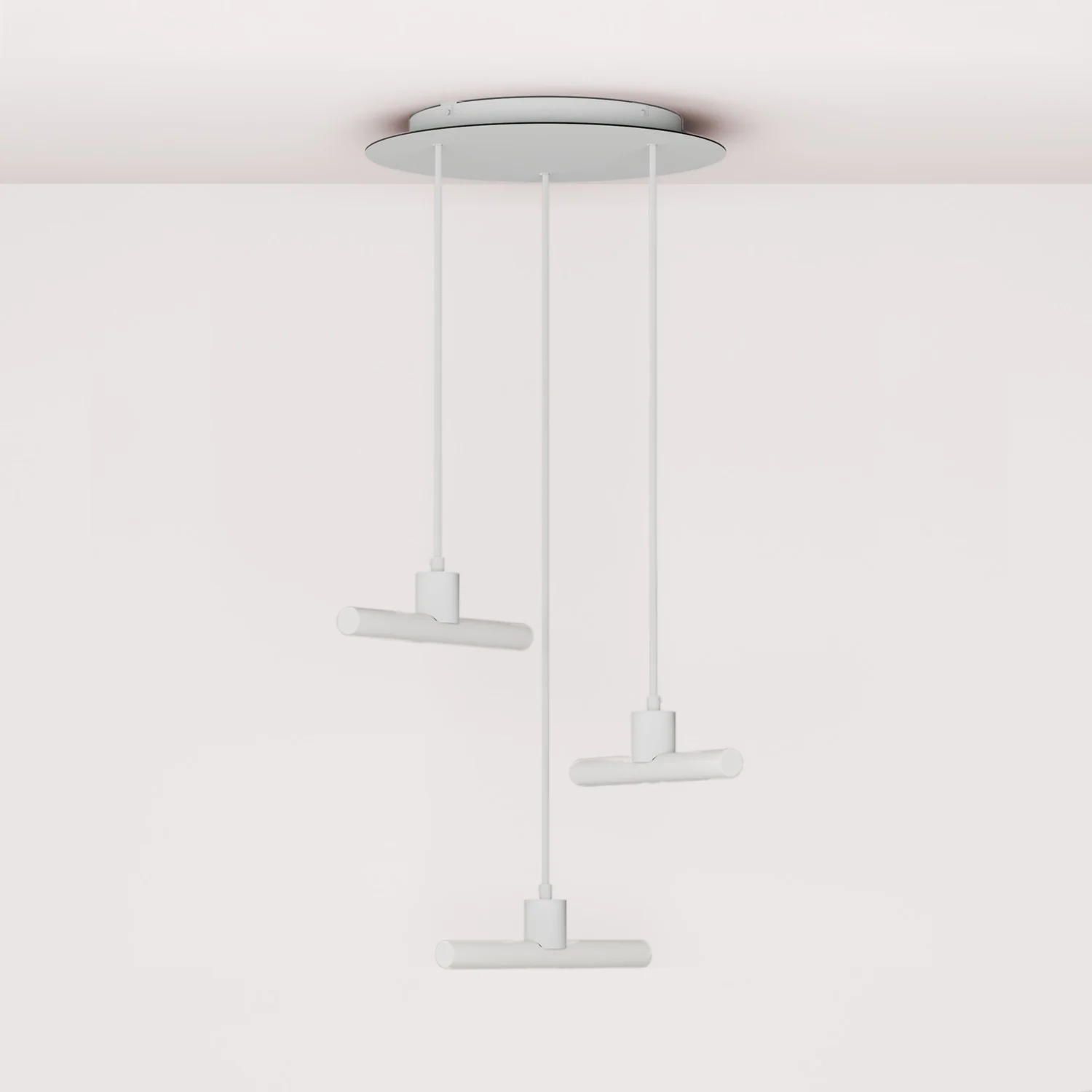 Esse14 3-Drop Asymmetrical Pendant Light with Rose-One, complete with fabric cord and metal finishes - White - Image 3