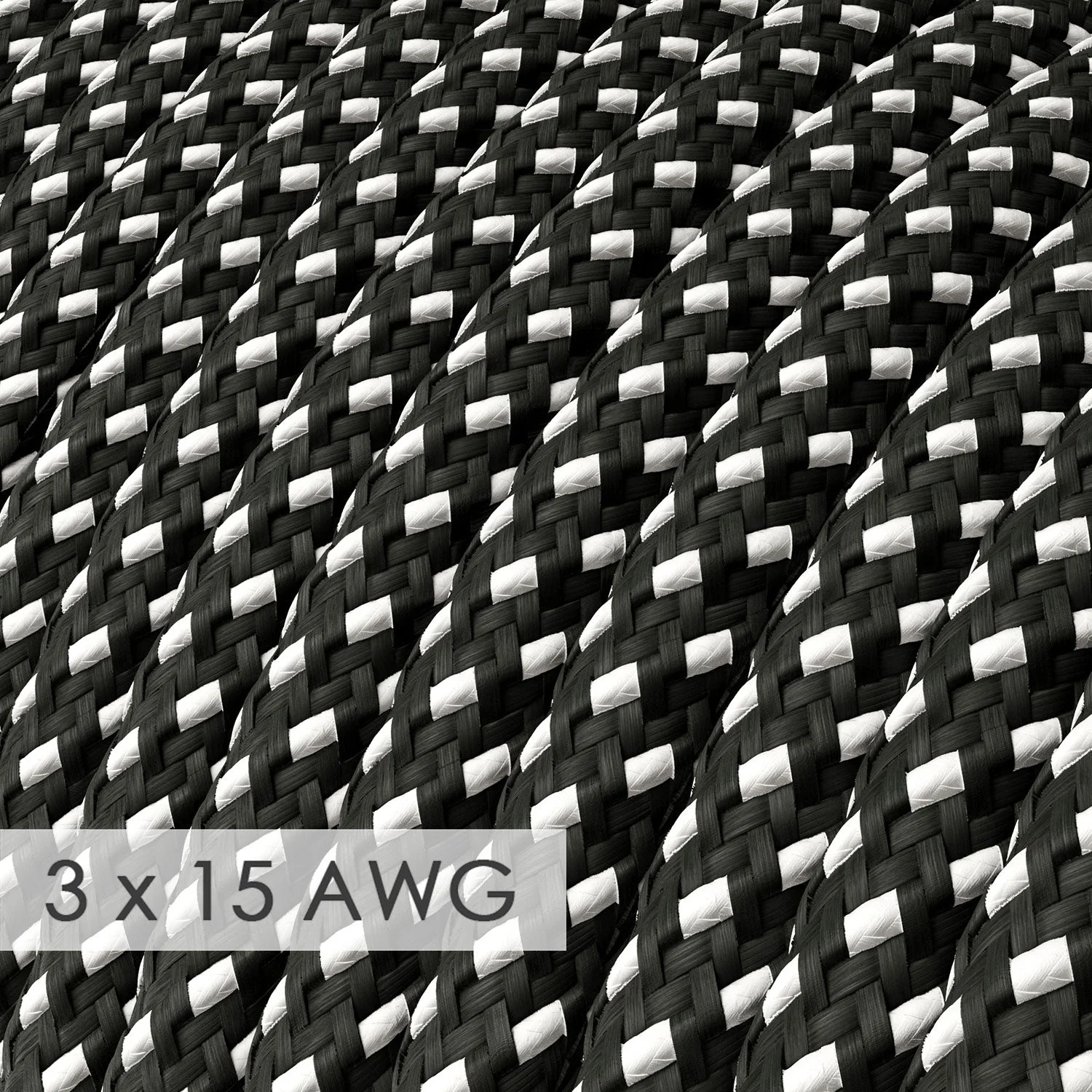 Extension Cord - Round 3D Black White Rayon RT41 - 15/3 AWG - Image 2