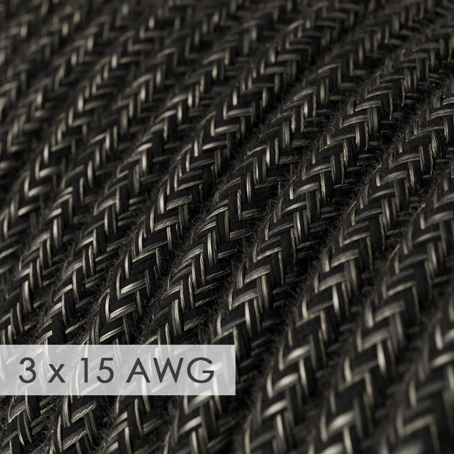 Extension Cord - Round Charcoal Linen RN03 - 15/3 AWG - Image 2