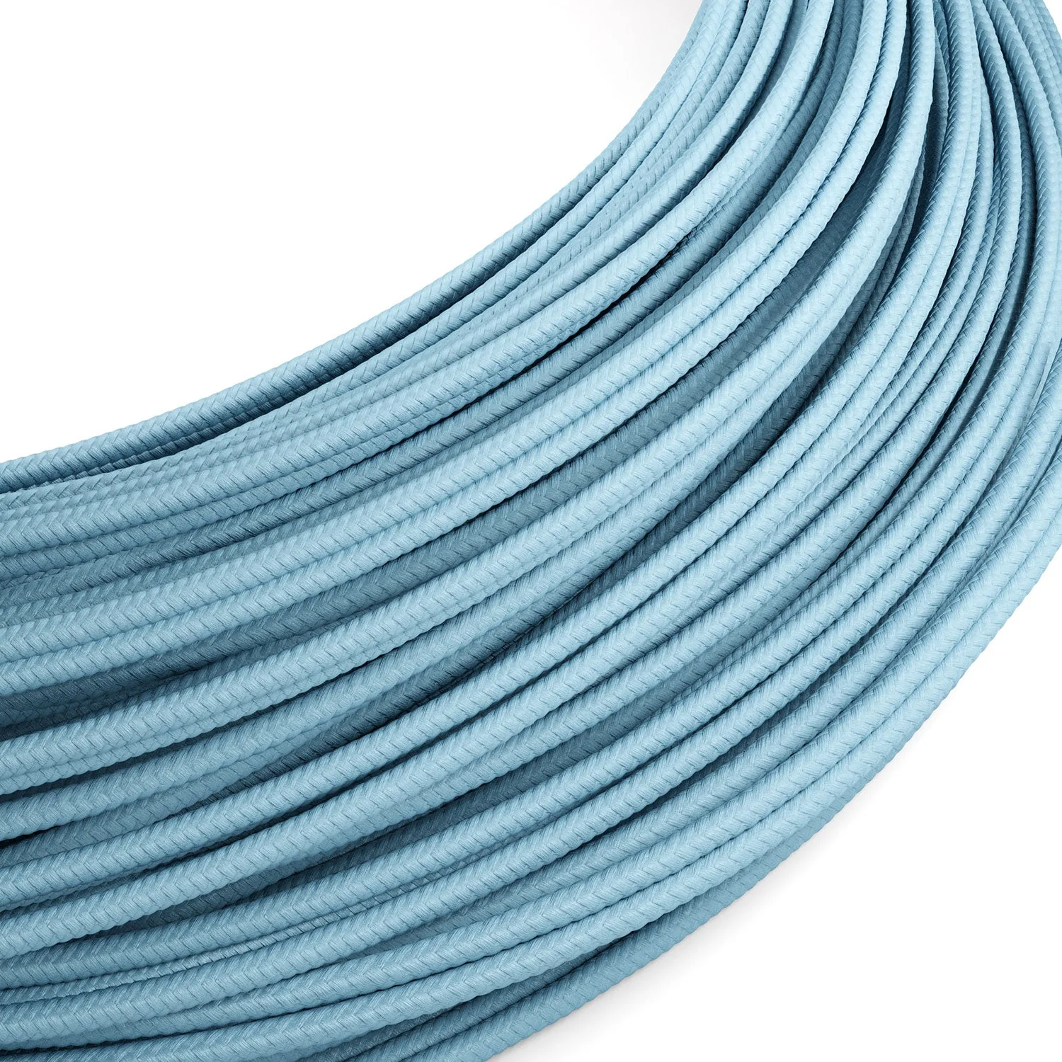 Extra-low-voltage power cable coated in Light Blue RM17 silk-effect fabric