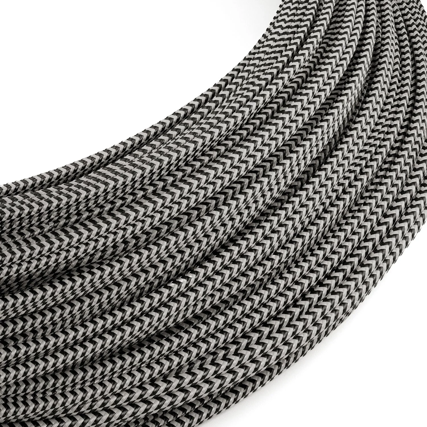 Extra Low Voltage power cable coated in silk-effect fabric ZigZag Black and White RZ04