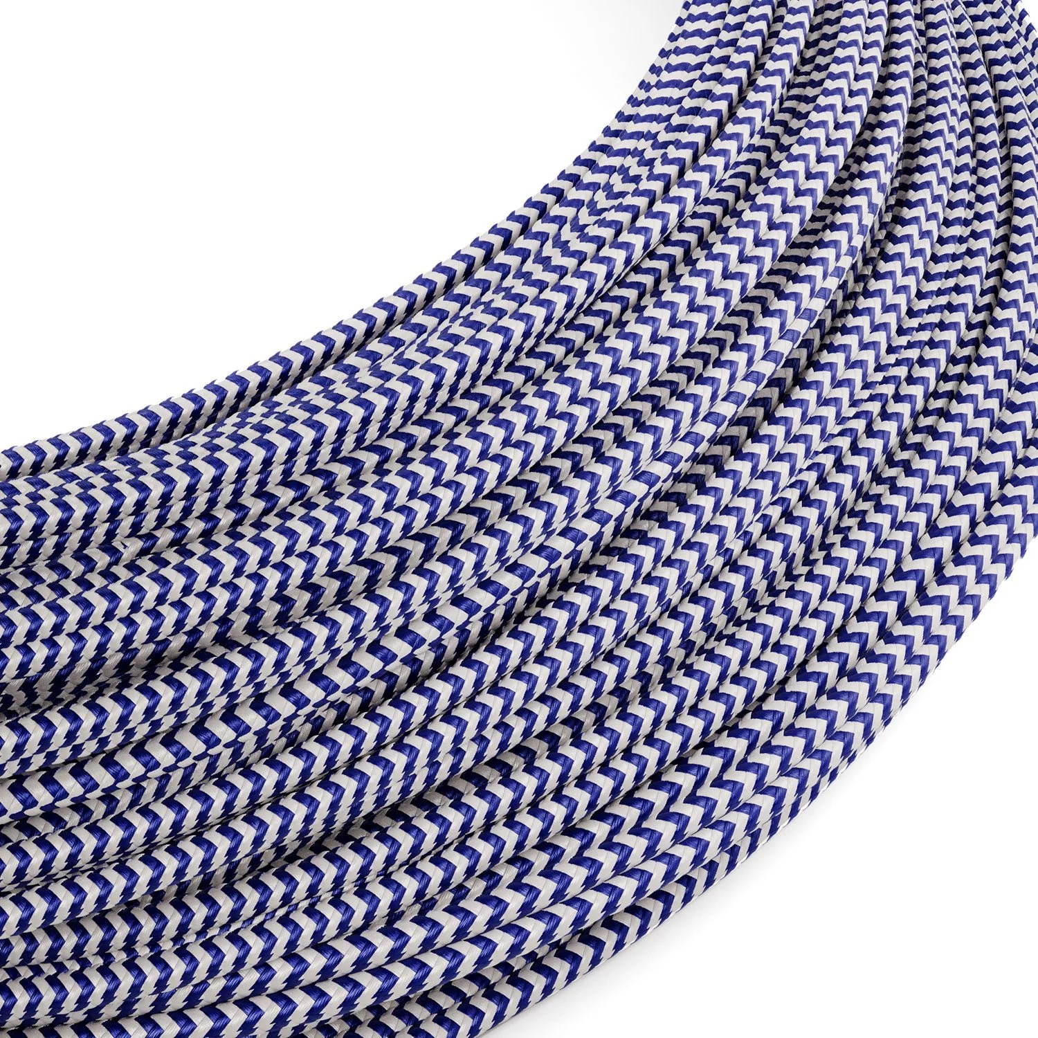 Extra Low Voltage power cable coated in ZigZag White and Blue RZ12 silk-effect fabric