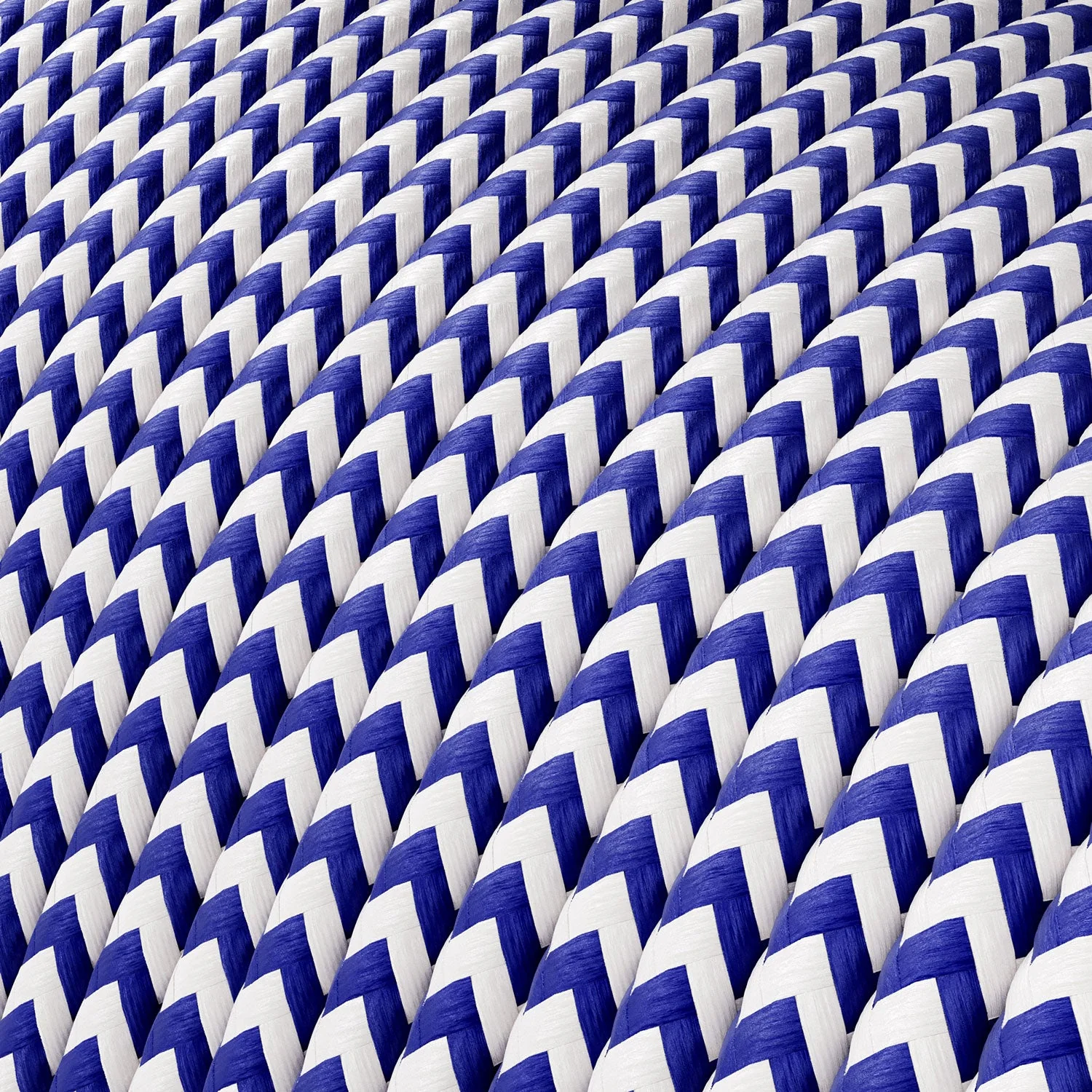 Extra Low Voltage power cable coated in ZigZag White and Blue RZ12 silk-effect fabric - Image 2