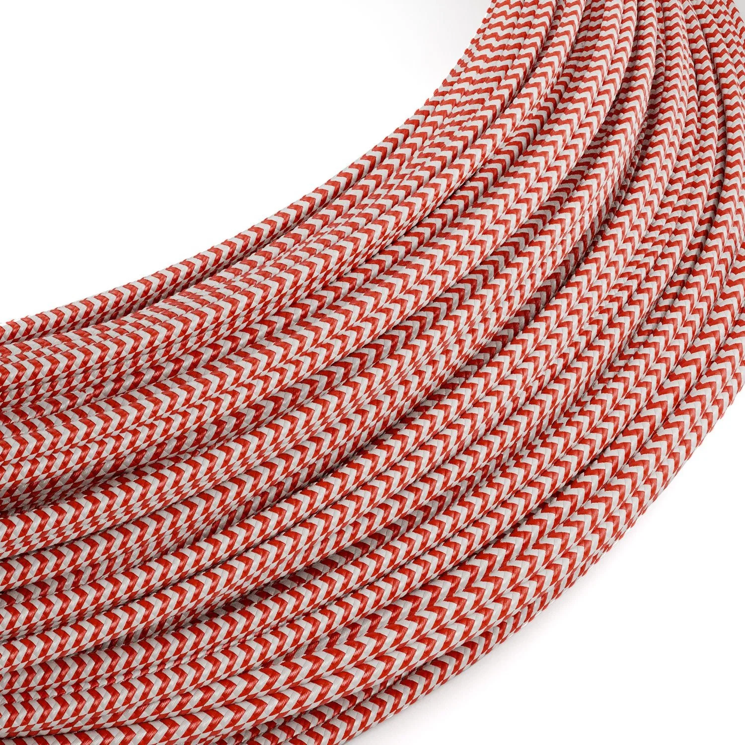 Extra low voltage power cable coated in silk-effect fabric ZigZag White and Red RZ09