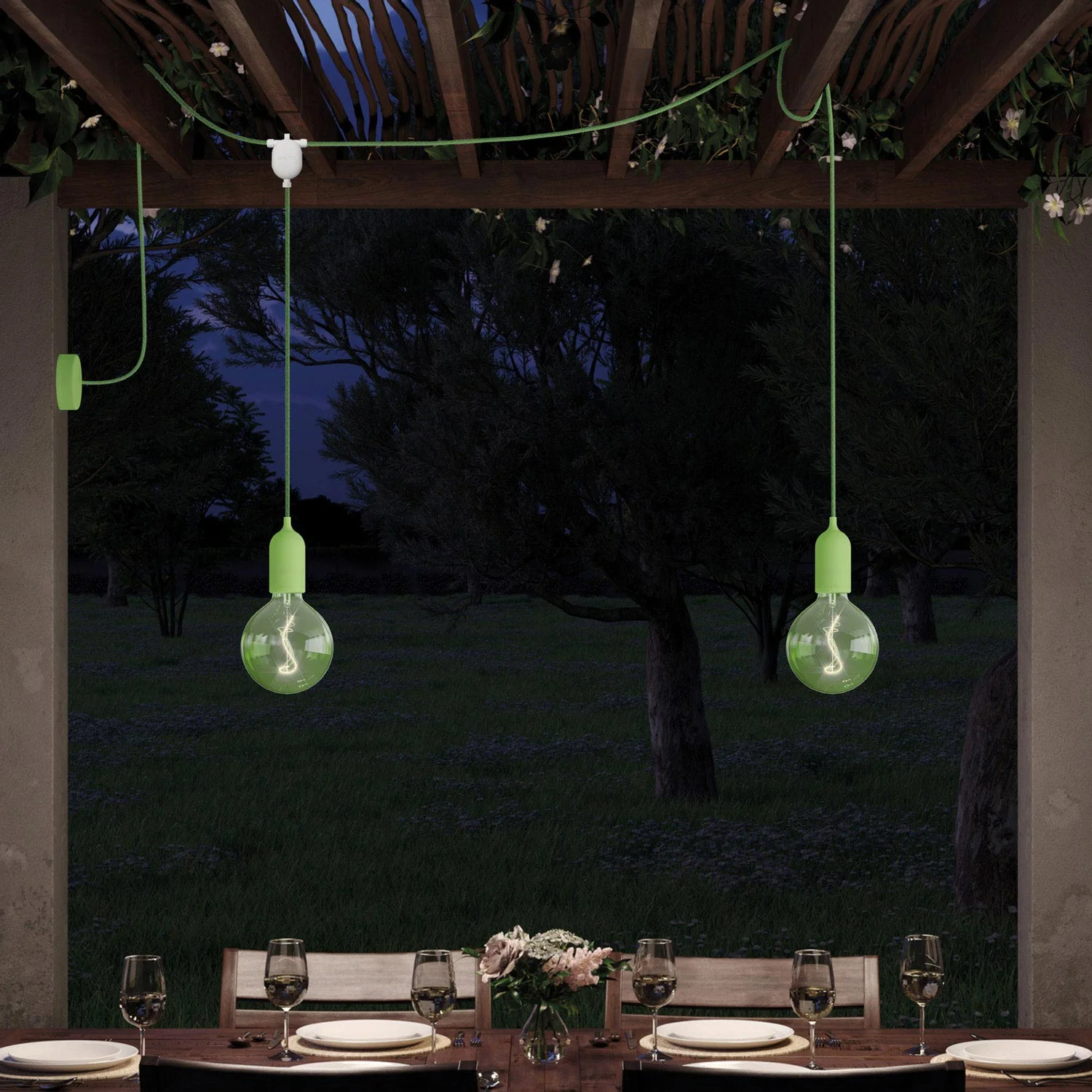 F-Snake EIVA Outdoor lamp for wet locations with 2 lights and canopy - Soft Green - Image 2