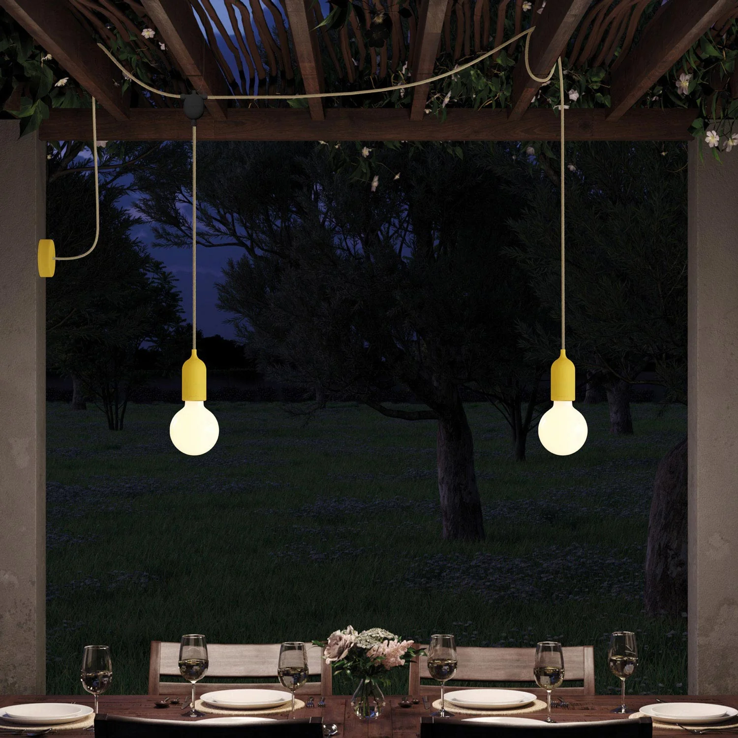 F-Snake EIVA Outdoor lamp for wet locations with 2 lights and canopy - Yellow Mustard - Image 2