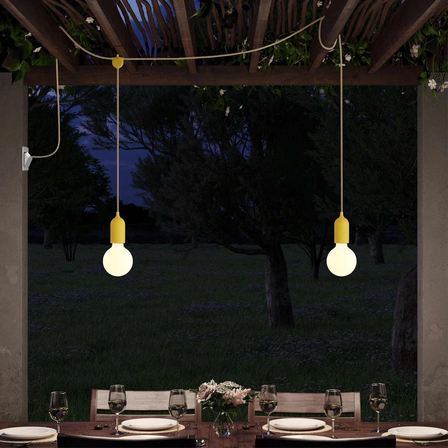 F-Snake Modulair Outdoor Lamp IP65 portable with 2 lights and UK plug - Mustard - Image 2