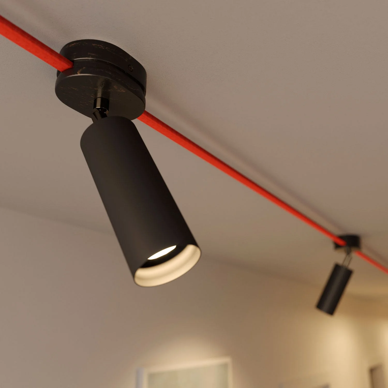 Fermaluce Filè adjustable spotlight with Tub-E14 metal lampshade, wall or ceiling lamp for Filè System - Black - Image 3