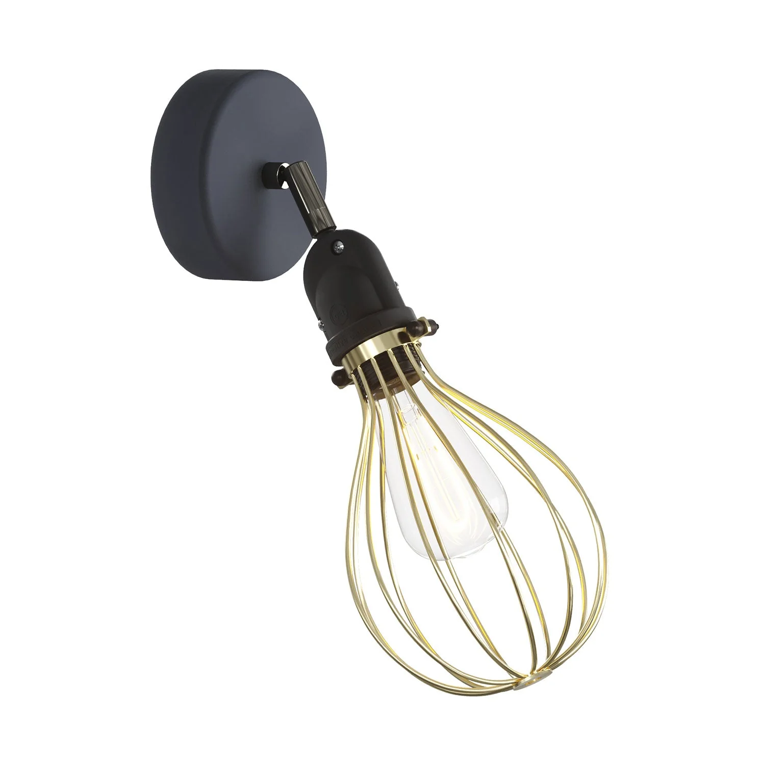Fermaluce Modulair with adjustable joint, Drop lampshade and IP65 waterproof socket - Brass