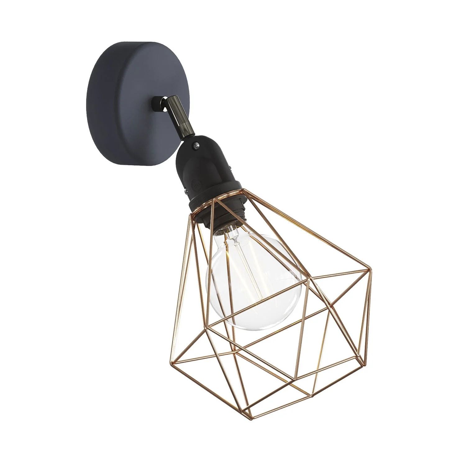 Fermaluce Modulair with adjustable joint, Diamond lampshade and IP65 waterproof socket - Copper
