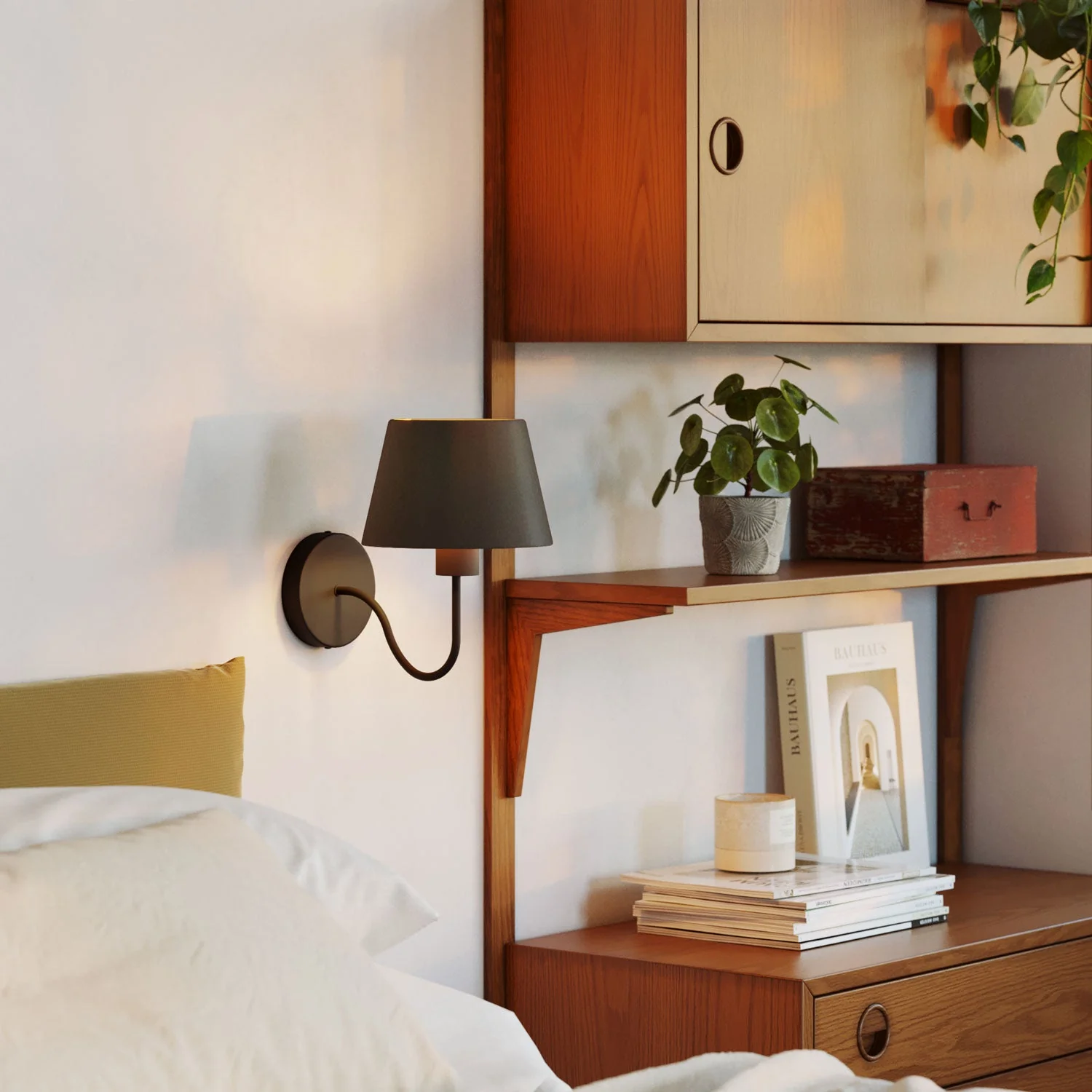Fermaluce wall lamp with S-shaped extension and Impero lampshade - Black and gold - Image 3