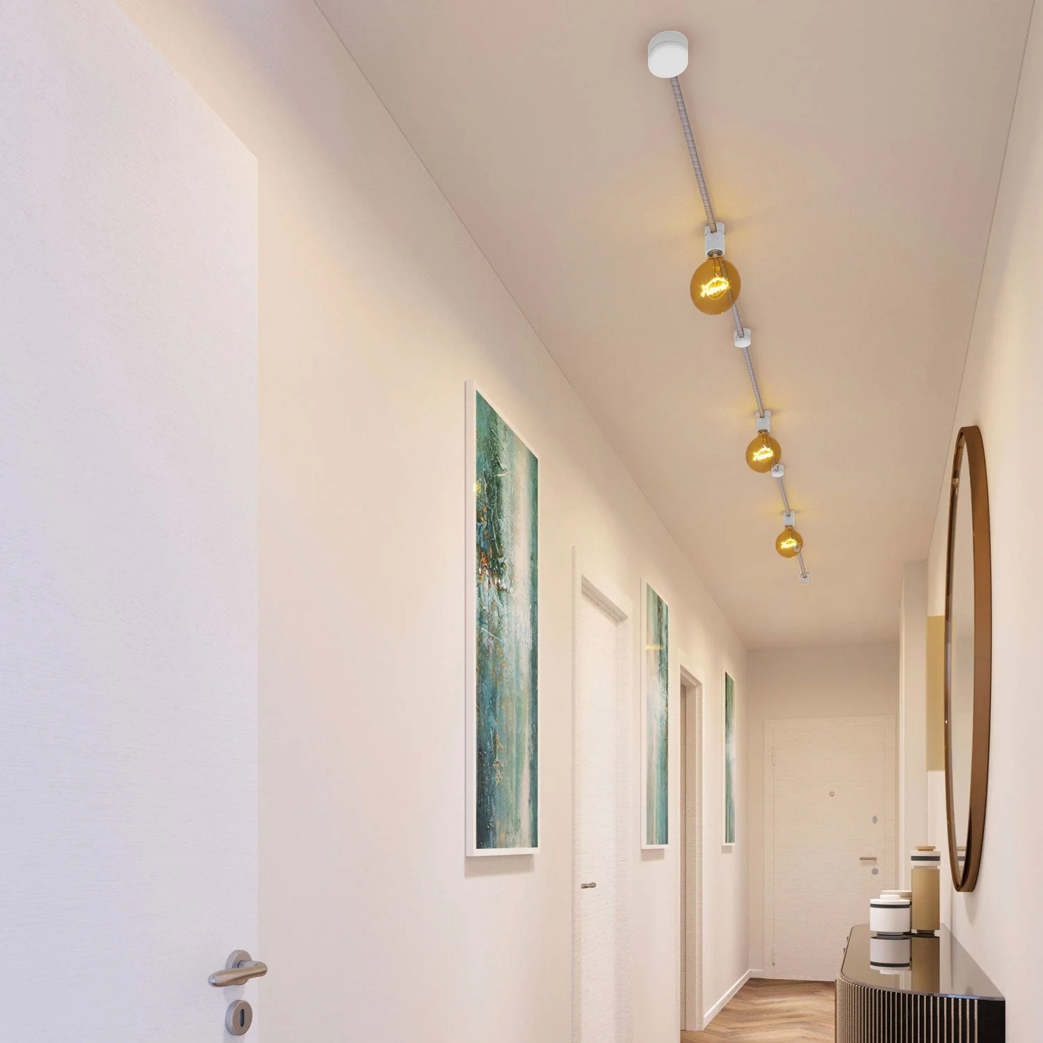 Filé Linear Kit system - with 5 m ECC37 cord for string lights and 7 white painted wood components for indoor use - Image 2