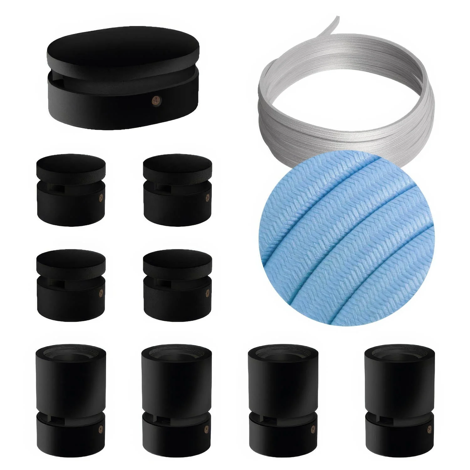 Filé Symmetric Kit system - with 5 m CM17 cord for string lights and 9 black painted wooden components for indoor use