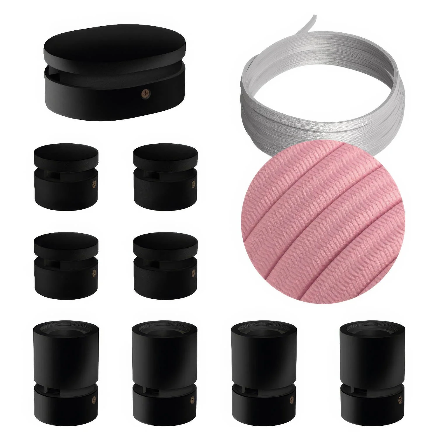 Filé Symmetric Kit System - with 5 m CM16 cord for string lights and 9 black-painted wooden components for indoor use