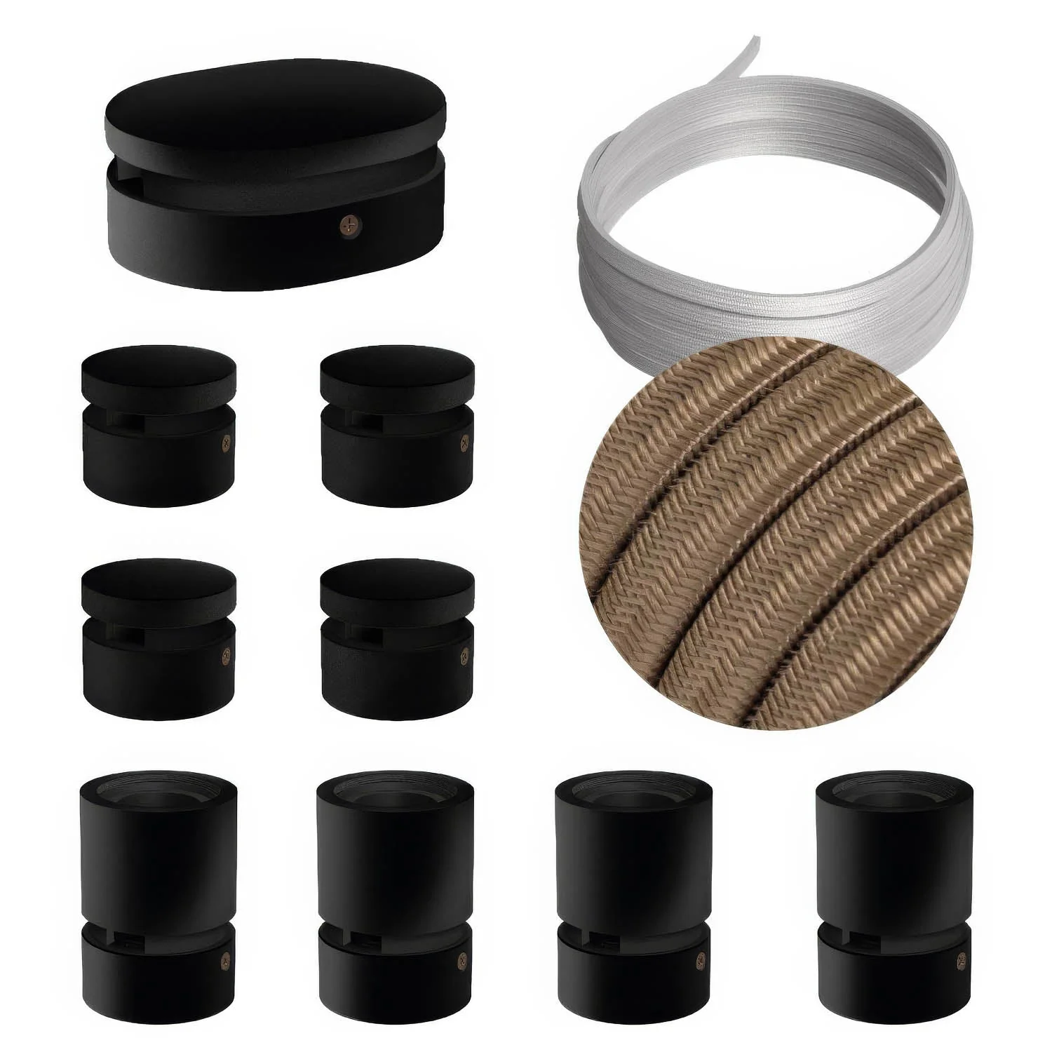 Filé Symmetric Kit System - with 5 m CM27 cord for string lights and 9 black painted wood components for indoor use