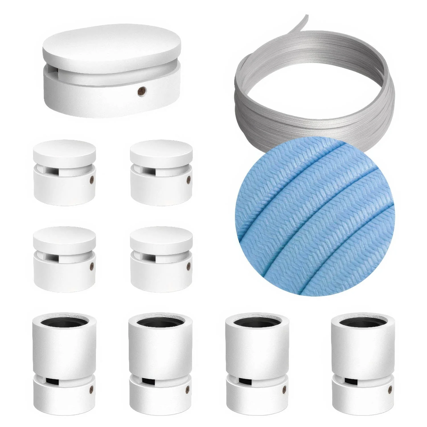 Filé Symmetric Kit System - with 5 m CM17 cord for string lights and 9 white painted wooden components for interiors