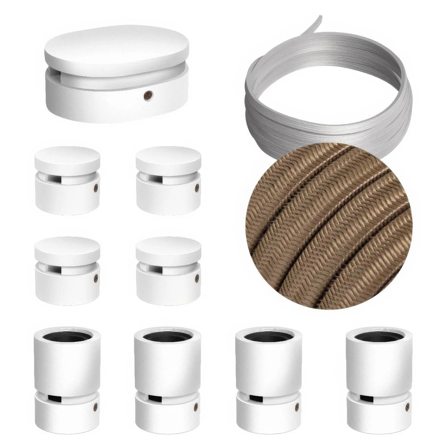 Filé Symmetric Kit System - with 5 m CM27 cord for string lights and 9 white painted wood components for indoor use