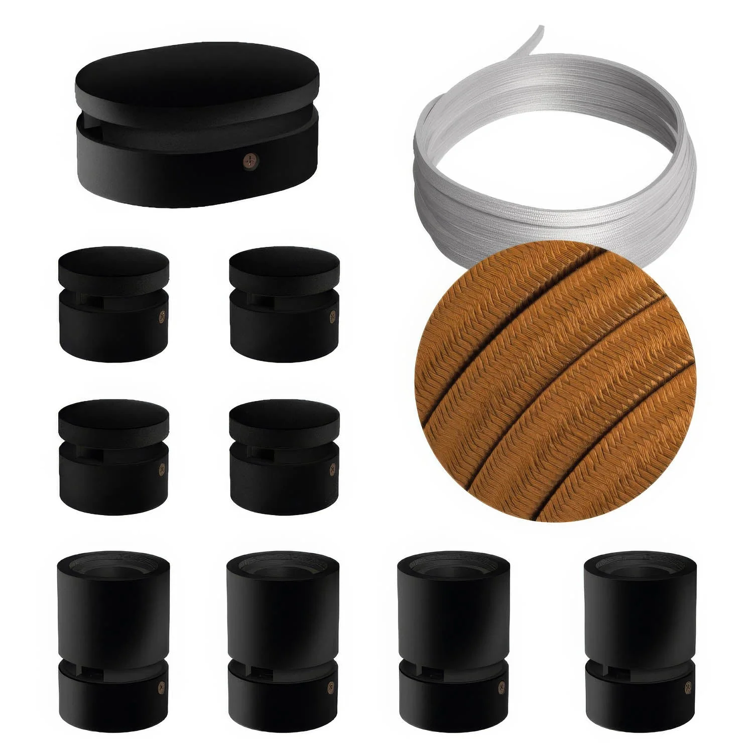 Filé Symmetric Kit system - with 5 m CM22 cord for string lights and 9 black-painted wooden components for indoor use