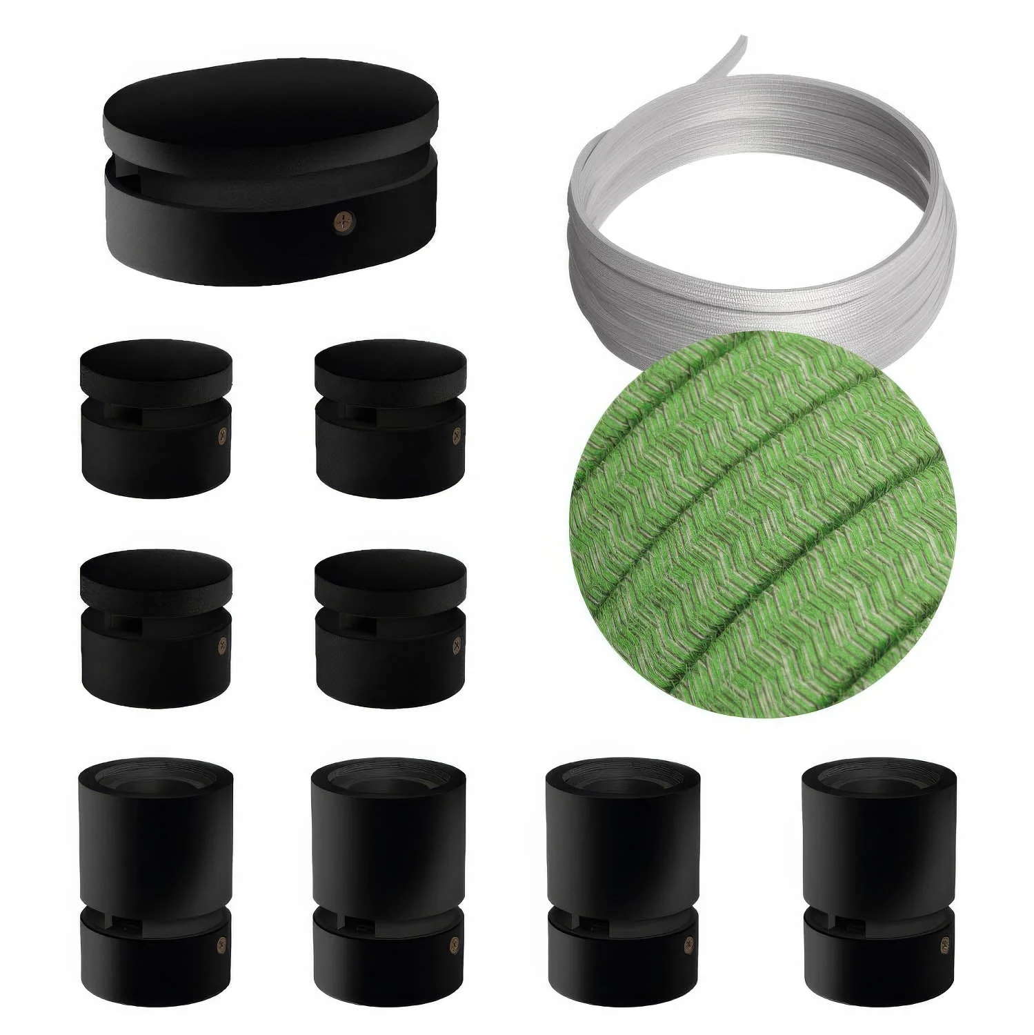 Filé Symmetric Kit System - with 5 m CX08 cord for string lights and 9 black painted wooden components for indoor use