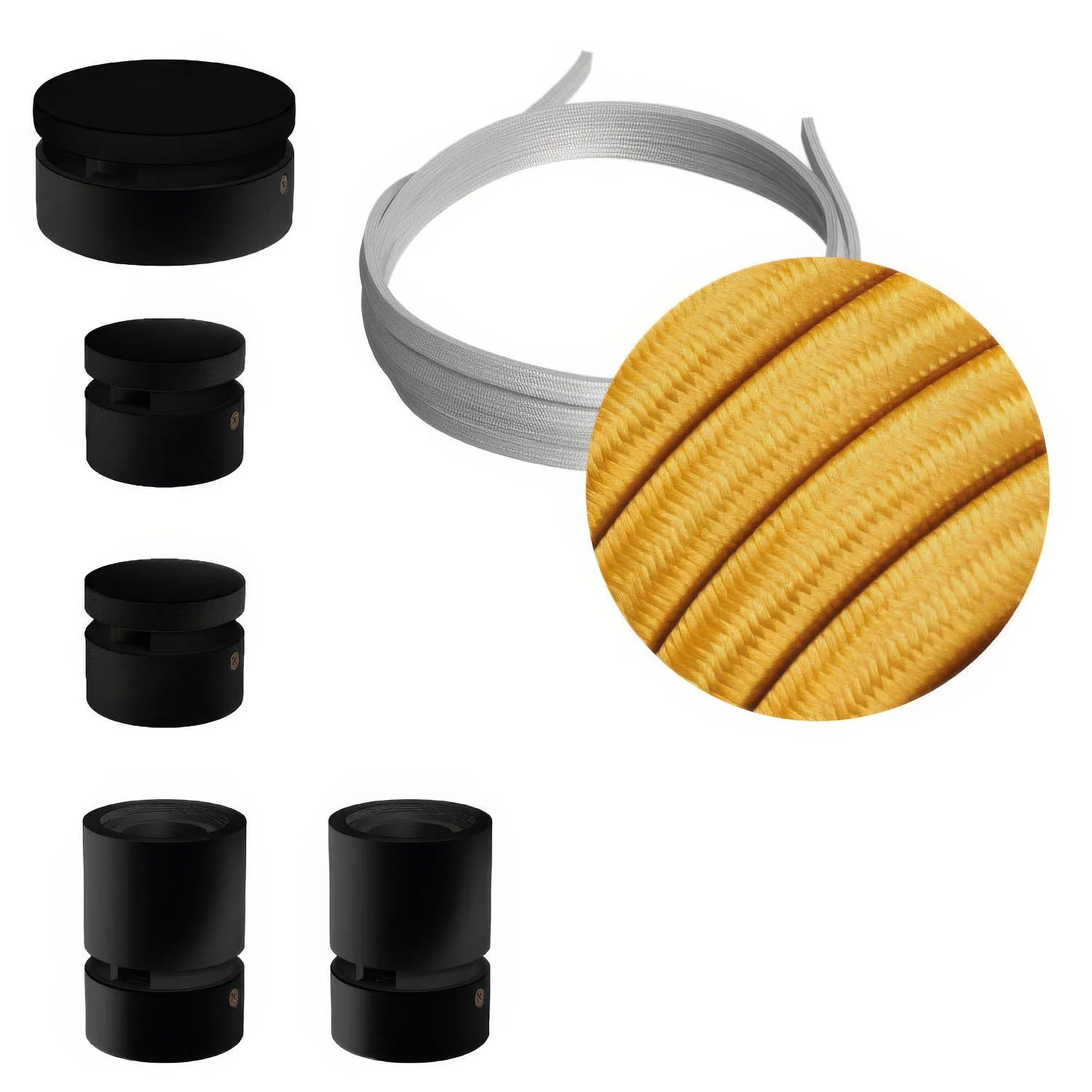 Filé Wiggle Kit System - with 3 m CM05 cord for string lights and 5 black painted wooden components for indoor use