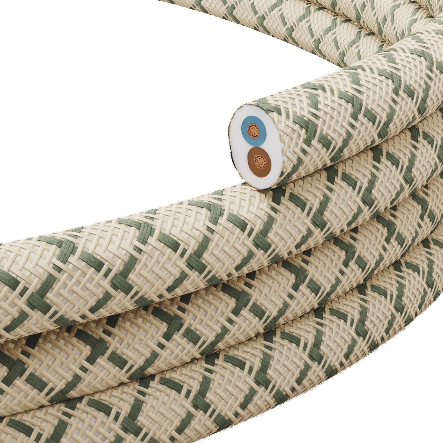 Flat textile cord Thyme Green and Beige Diamond - PD62