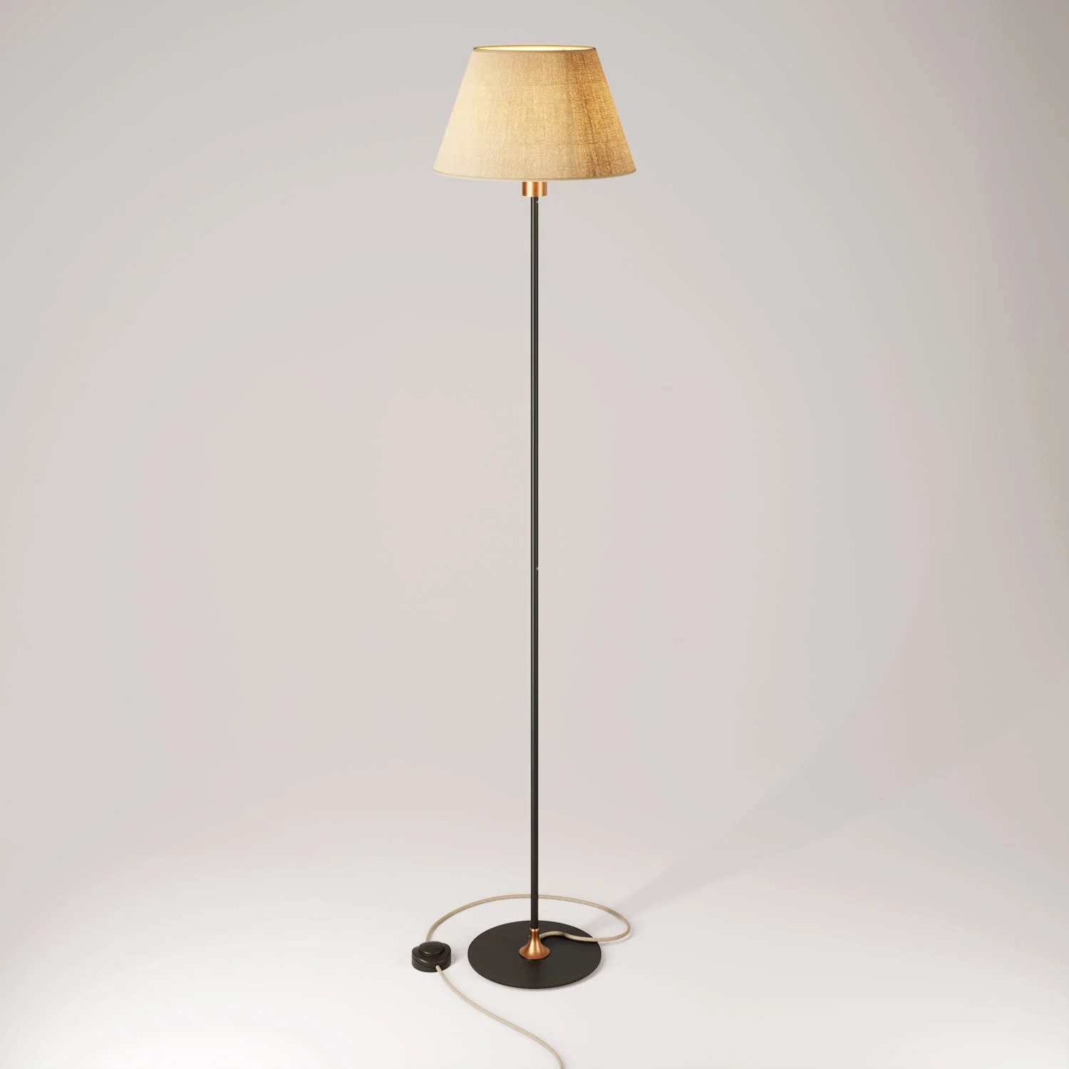 MAG-Y floor lamp with round metal base and Impero M lampshade - Satin copper