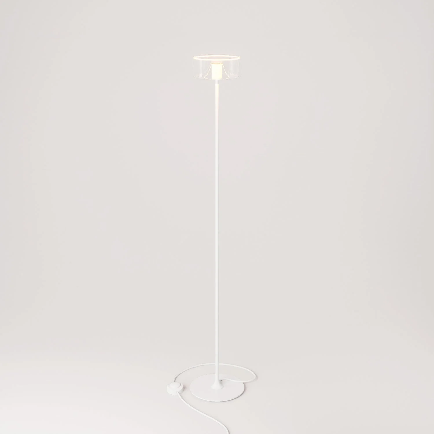 MAG-Y floor lamp with round metal base and transparent Ghost light bulb - Matte white