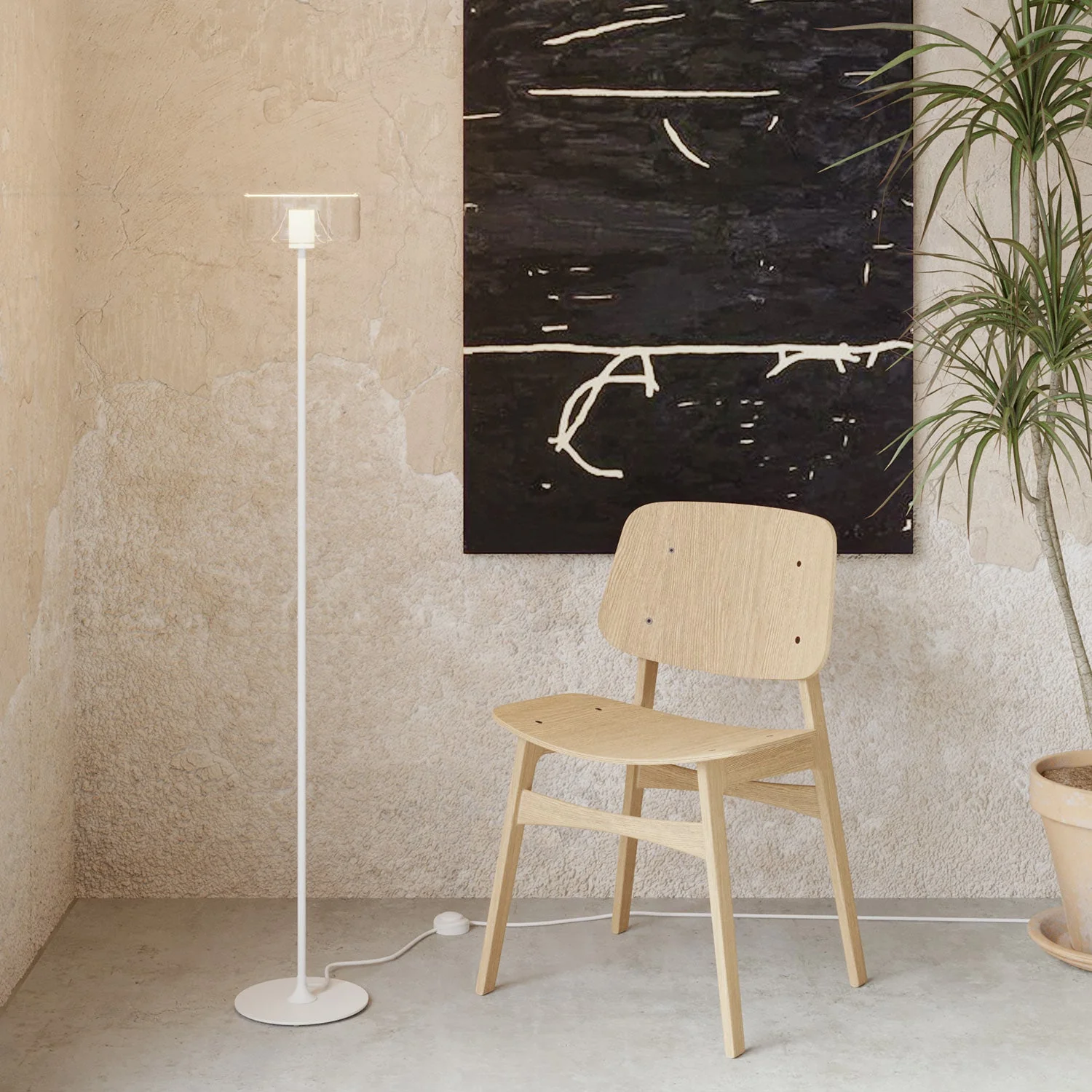 MAG-Y floor lamp with round metal base and transparent Ghost light bulb - Matte white - Image 2