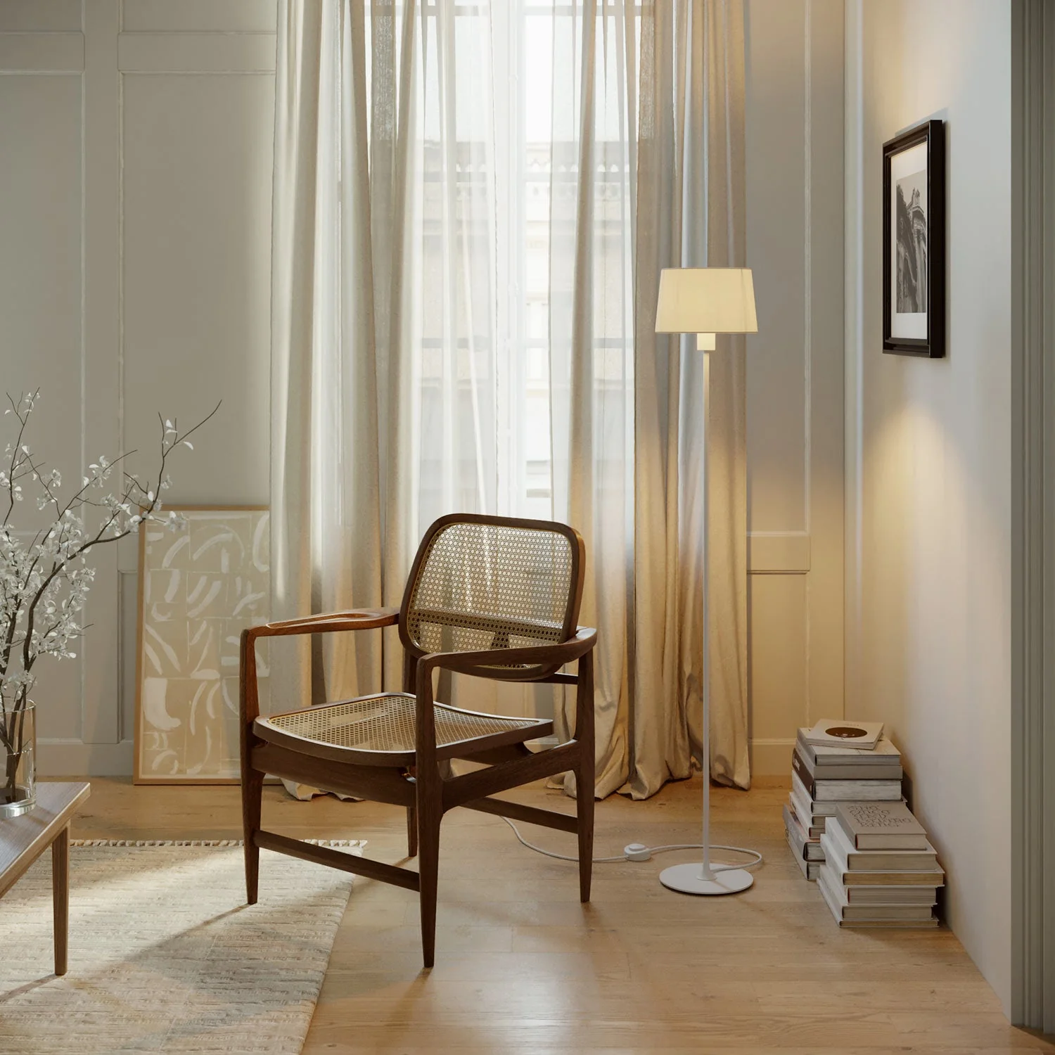 MAG-Y floor lamp with round metal base, Athena lampshade, and UK plug - Matte white - Image 2