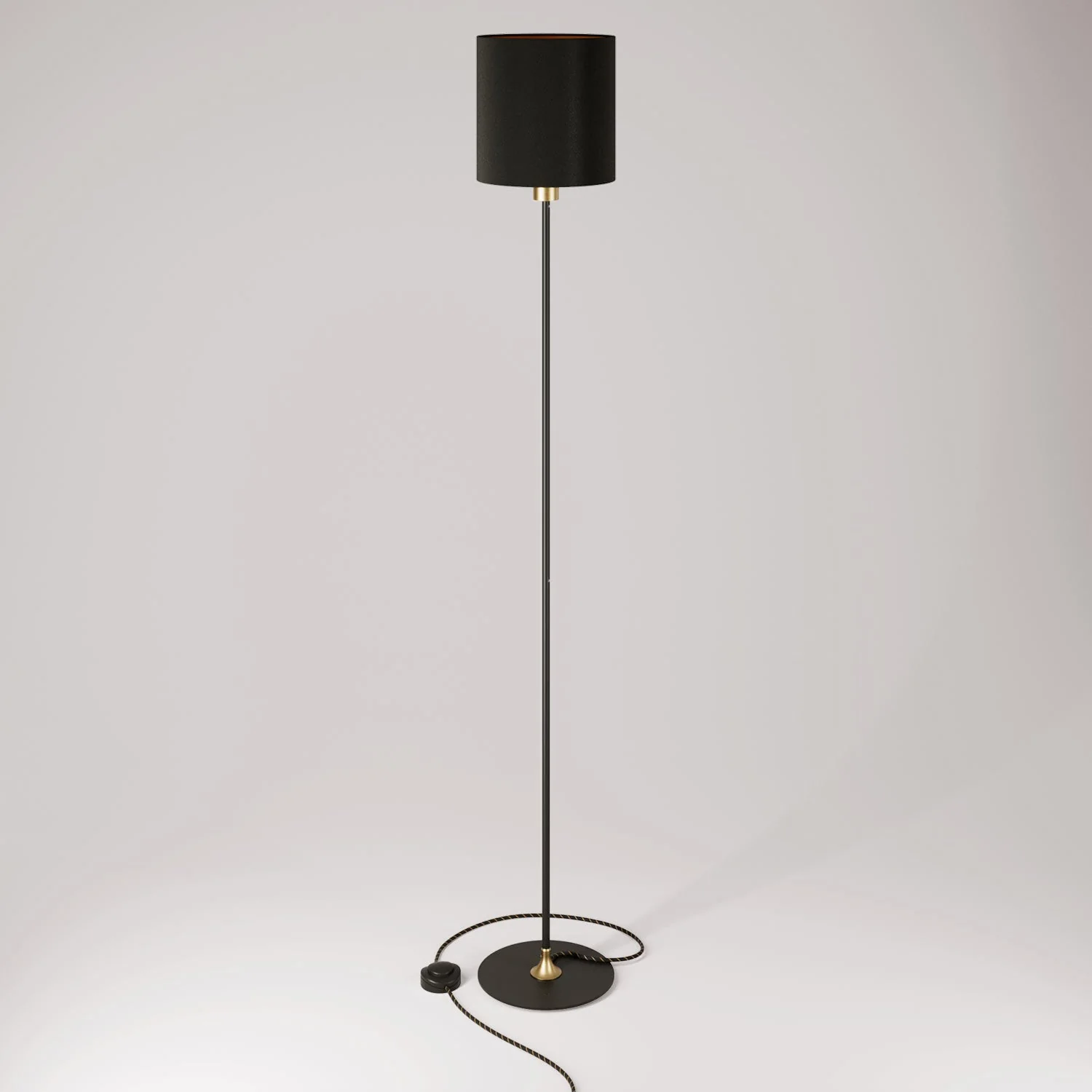 MAG-Y floor lamp with round metal base, Cylinder M lampshade and UK plug - Satin bronze