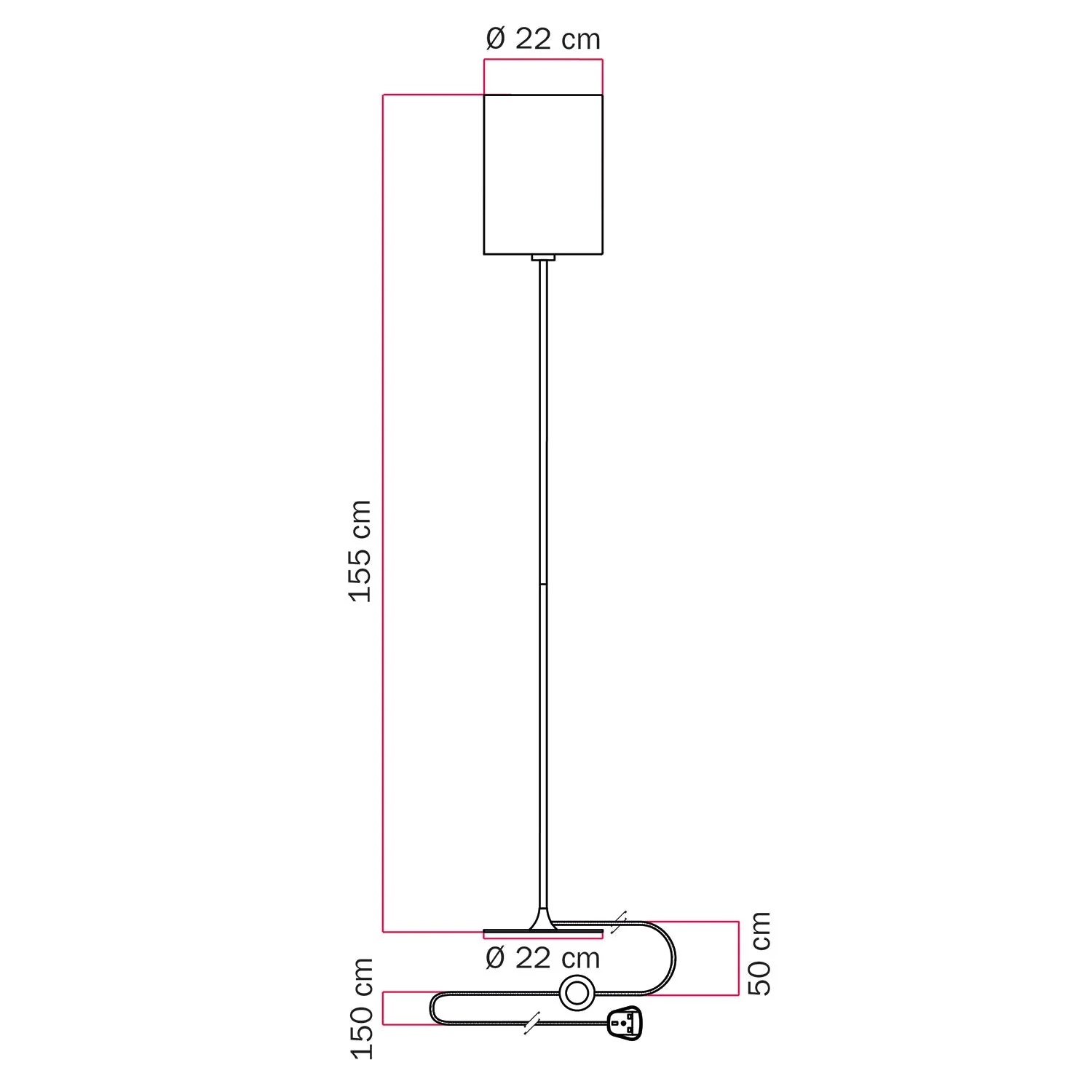 MAG-Y floor lamp with round metal base, Cylinder M lampshade and UK plug - Satin bronze - Image 5