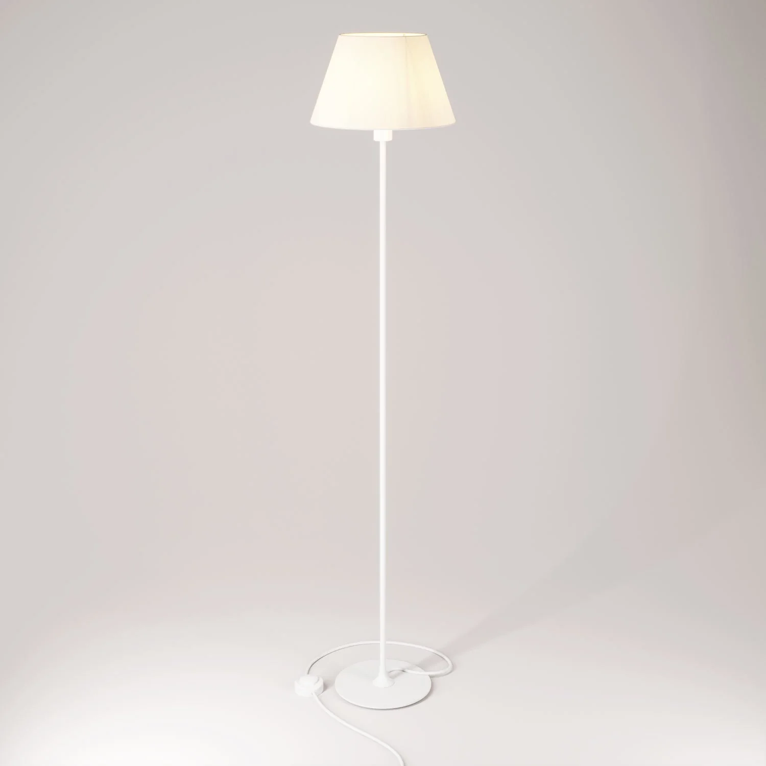 MAG-Y floor lamp with round metal base, Impero M lampshade and UK plug – Matte white