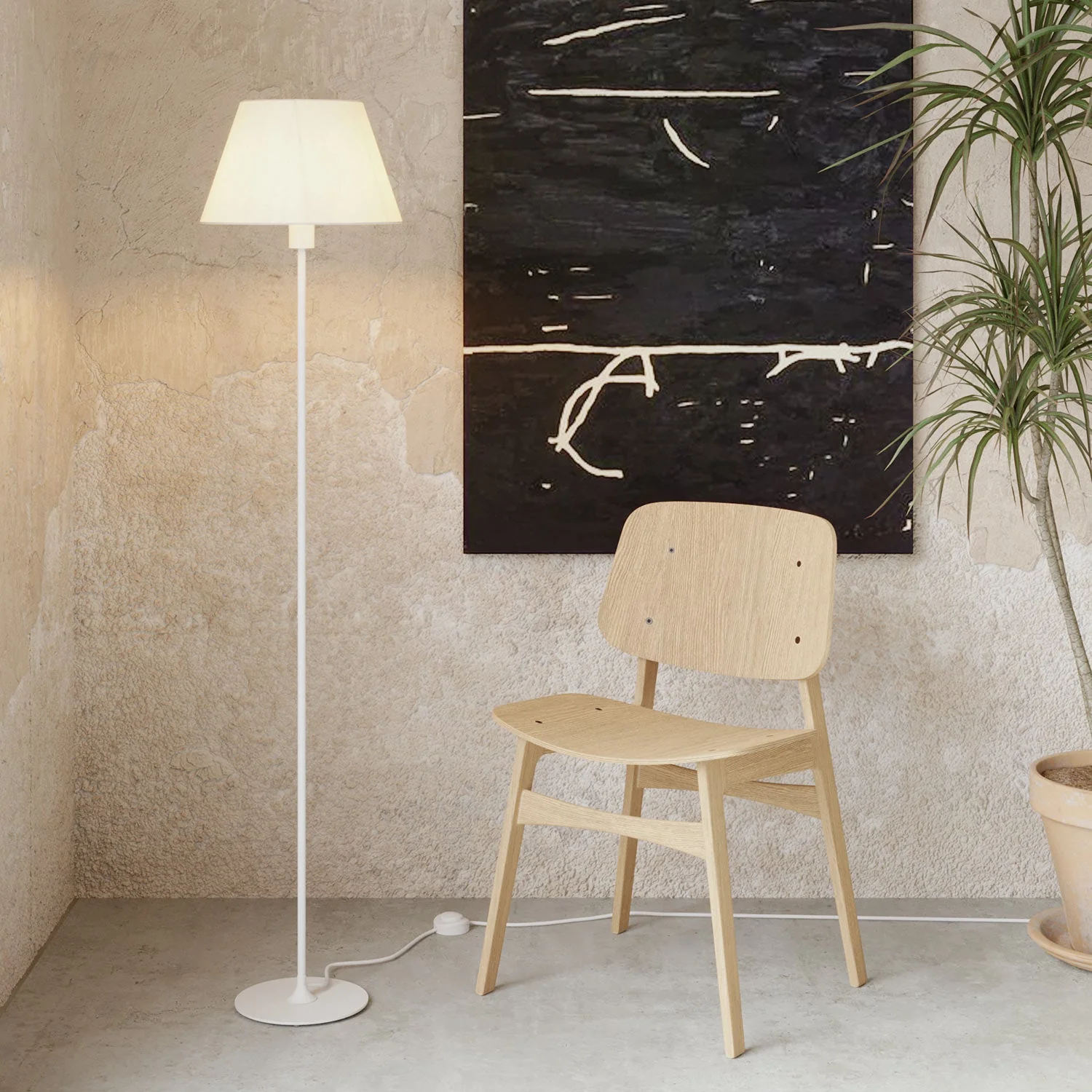 MAG-Y floor lamp with round metal base, Impero M lampshade and UK plug – Matte white - Image 2